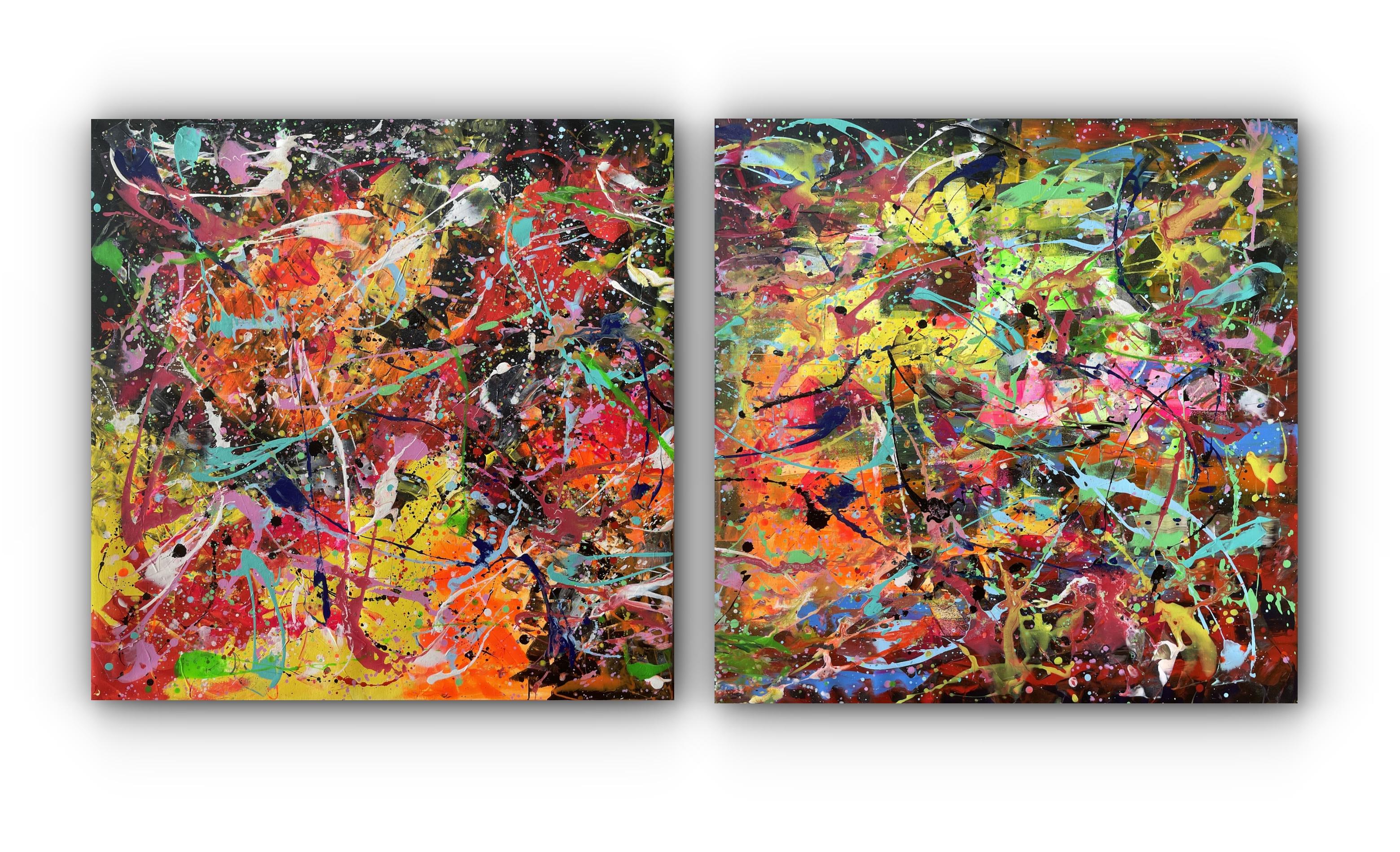 Juan Jose Garay Abstract Painting - Diptych-Columinescence in Chromatic Fusion