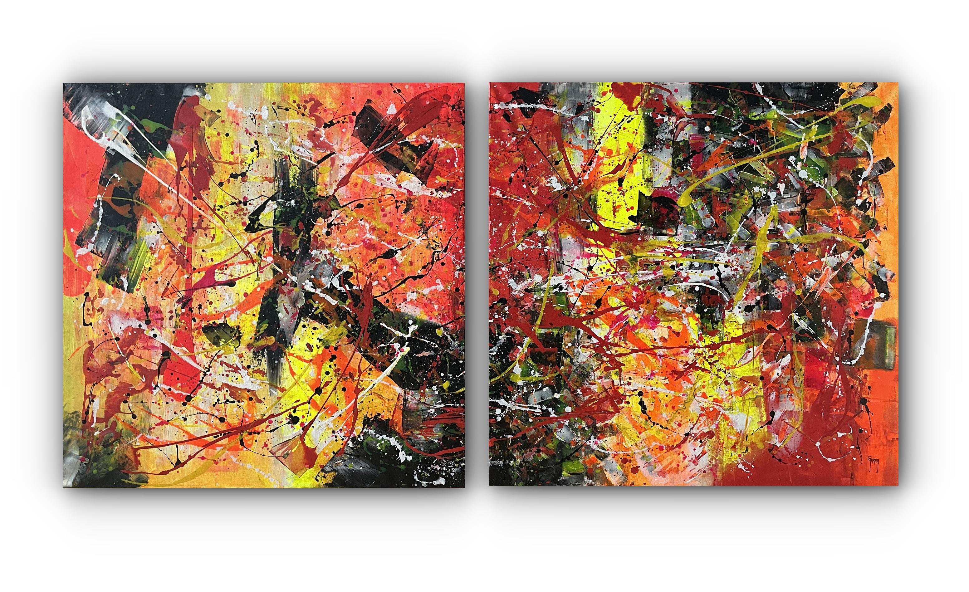 Juan Jose Garay Abstract Painting - Diptych-Fire in the Dark