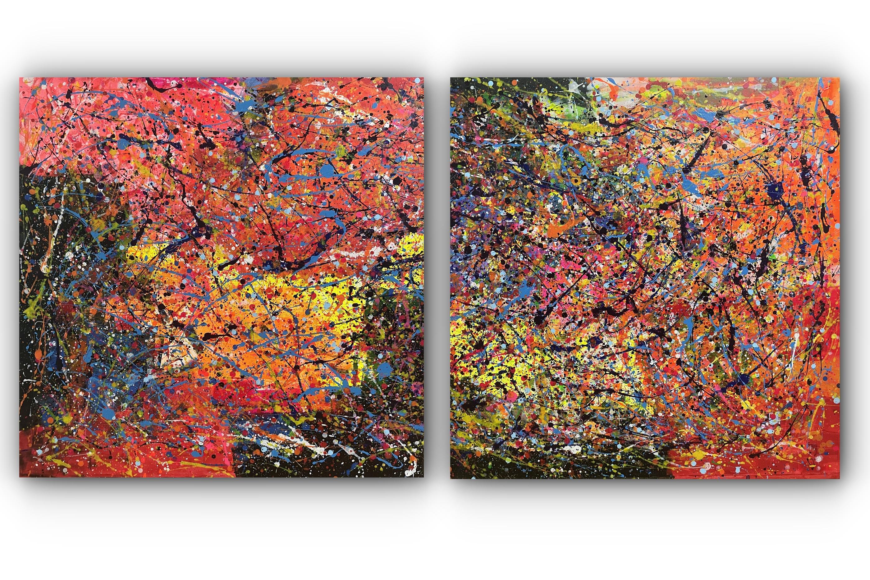 Diptych-Fury of the Dusk - Brown Abstract Painting by Juan Jose Garay