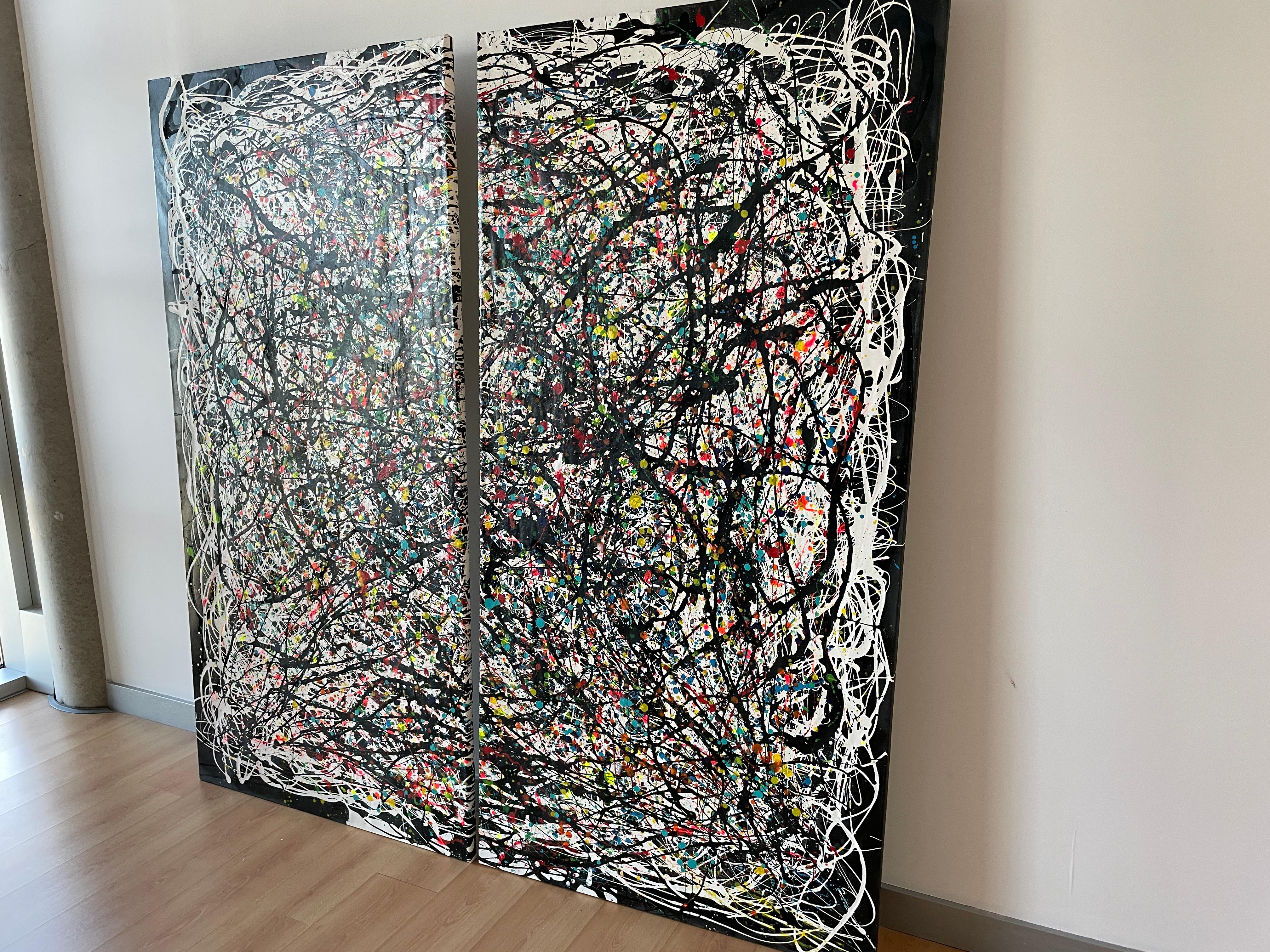 Diptychon-Paralellen-Welten (Grau), Interior Painting, von Juan Jose Garay