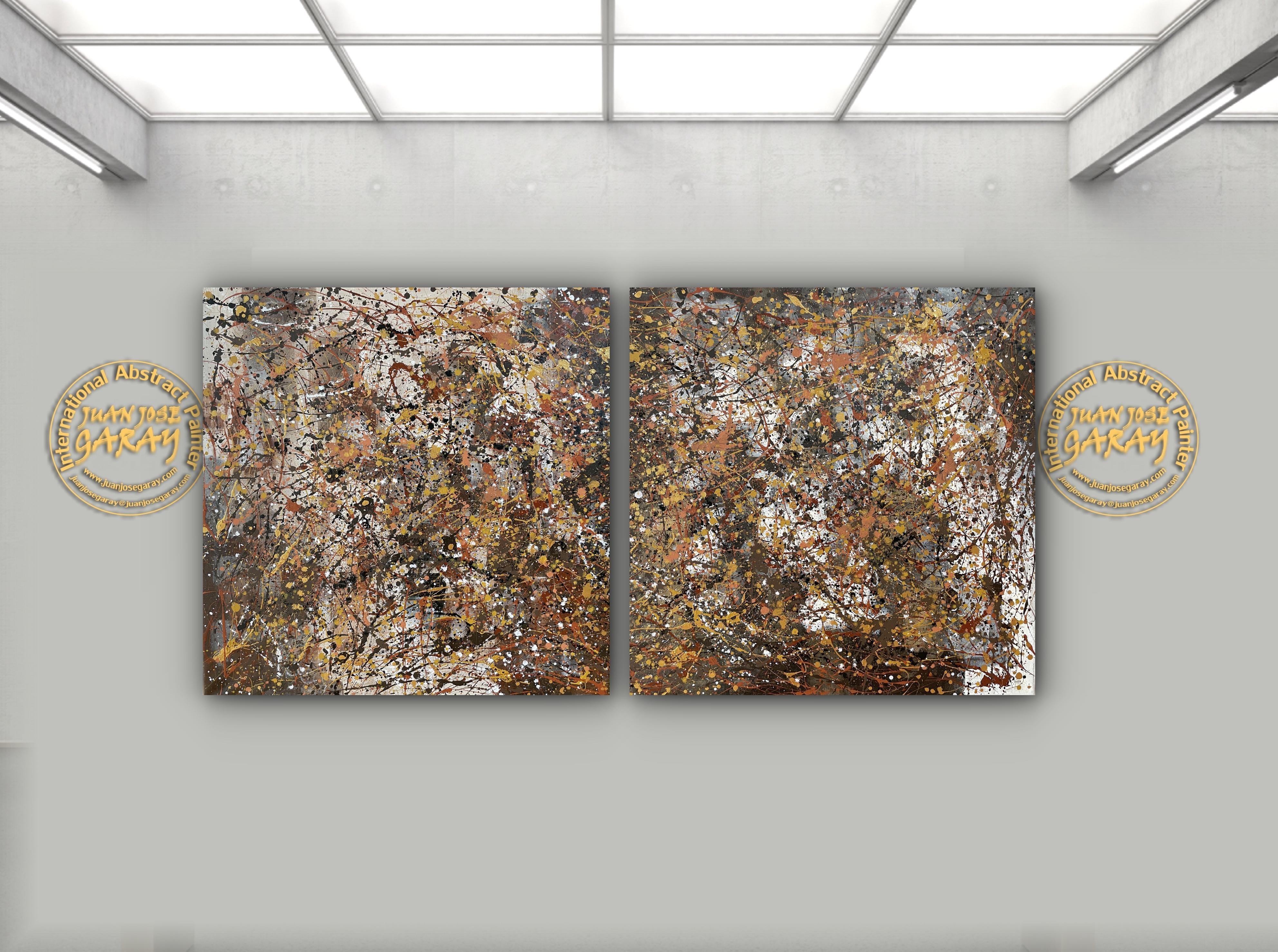 Diptych-Sunrise in the Savannah - Brown Abstract Painting by Juan Jose Garay