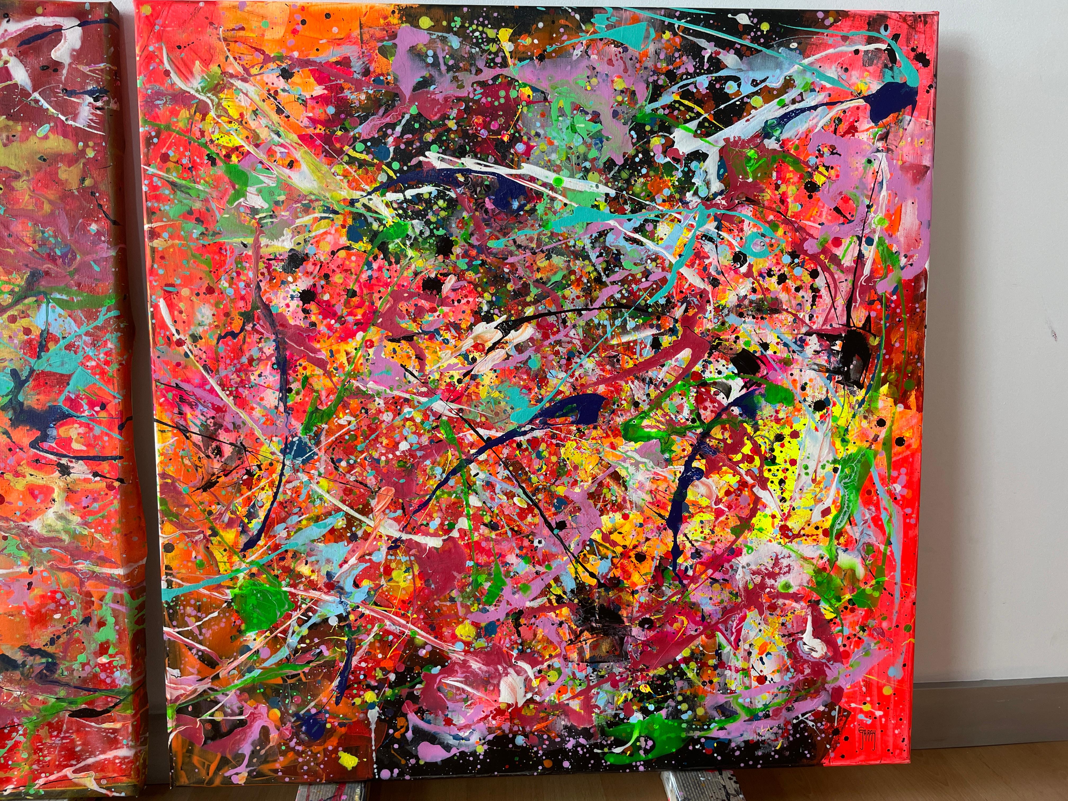 Painting: Acrylic on Canvas. 
This work consists of two canvases of Diptych
It is a large work of marvelous beauty.
The scene is an evocation of nature, the colors generate a dreamy feeling where your imagination embarks you in a world of sensations
