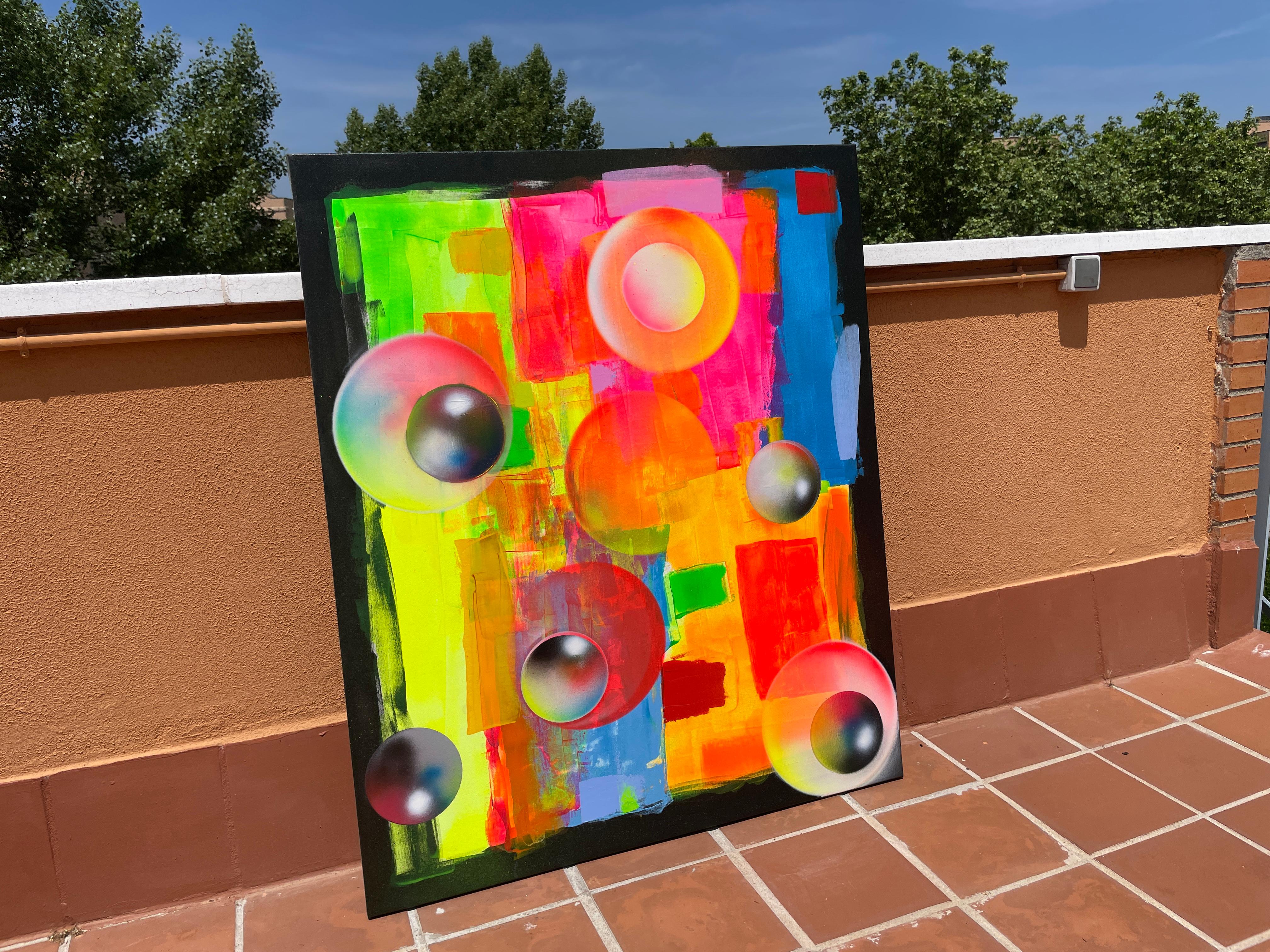 Le son de l'invisible - Orange Abstract Painting par Juan Jose Garay