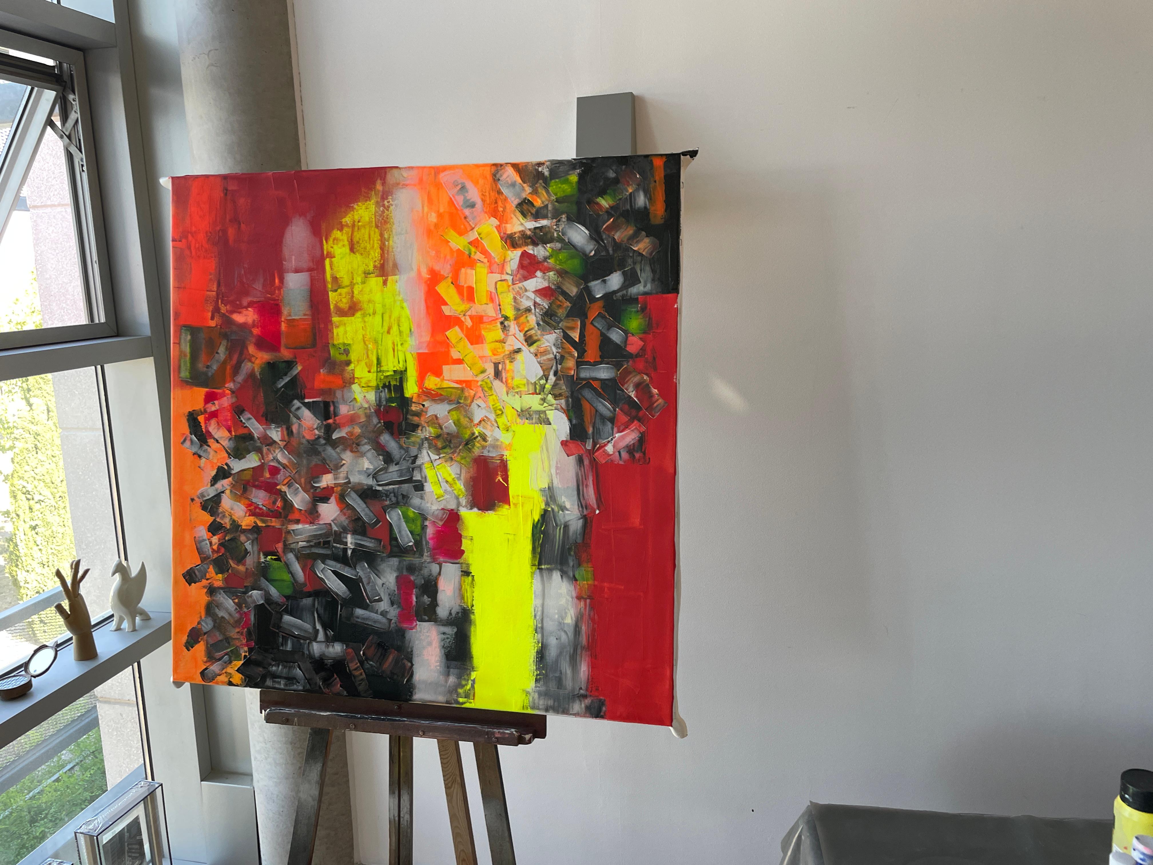 Le feu dans l'obscurité - Expressionnisme abstrait Painting par Juan Jose Garay