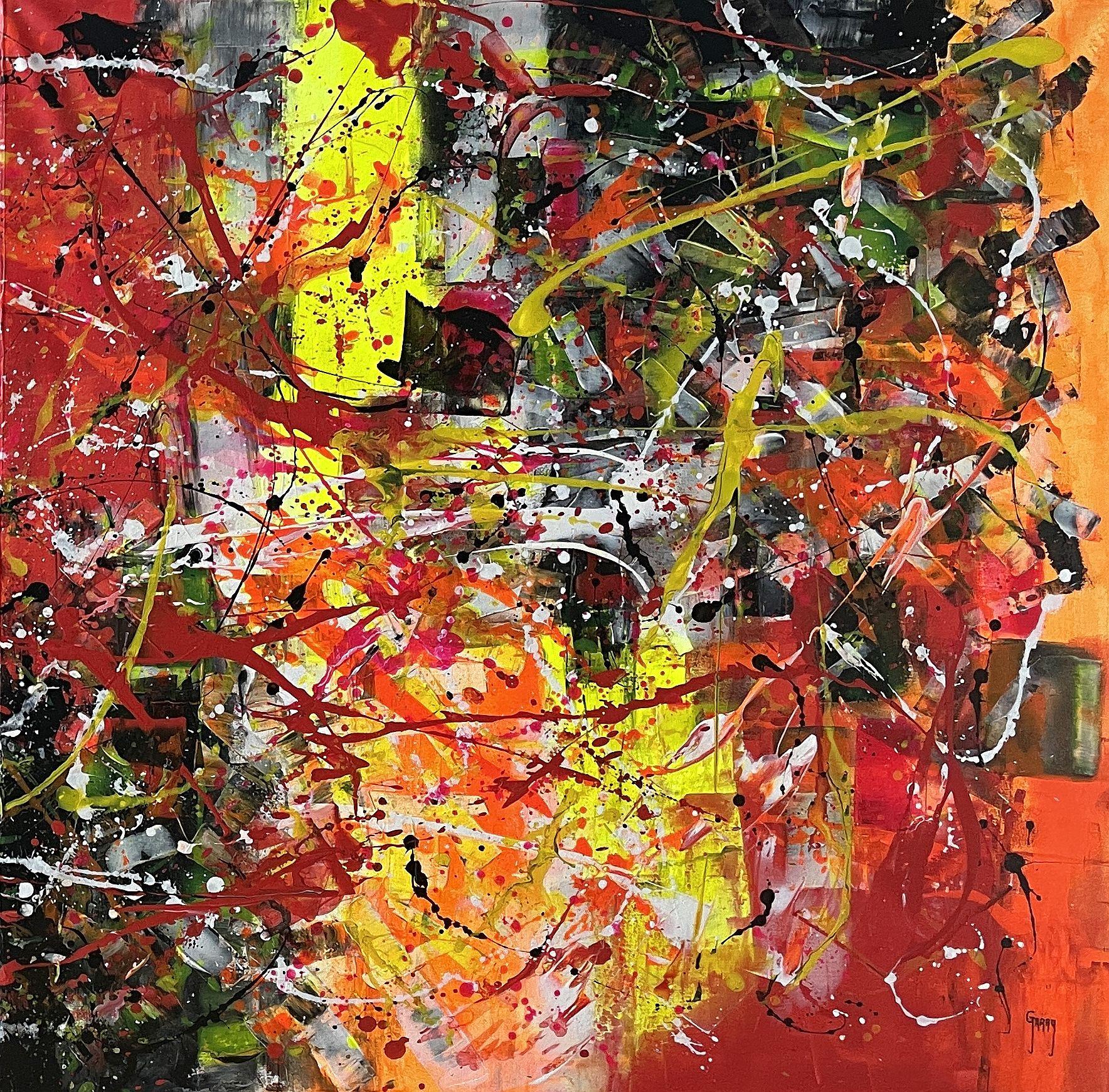 Le feu dans l'obscurité - Expressionnisme abstrait Painting par Juan Jose Garay