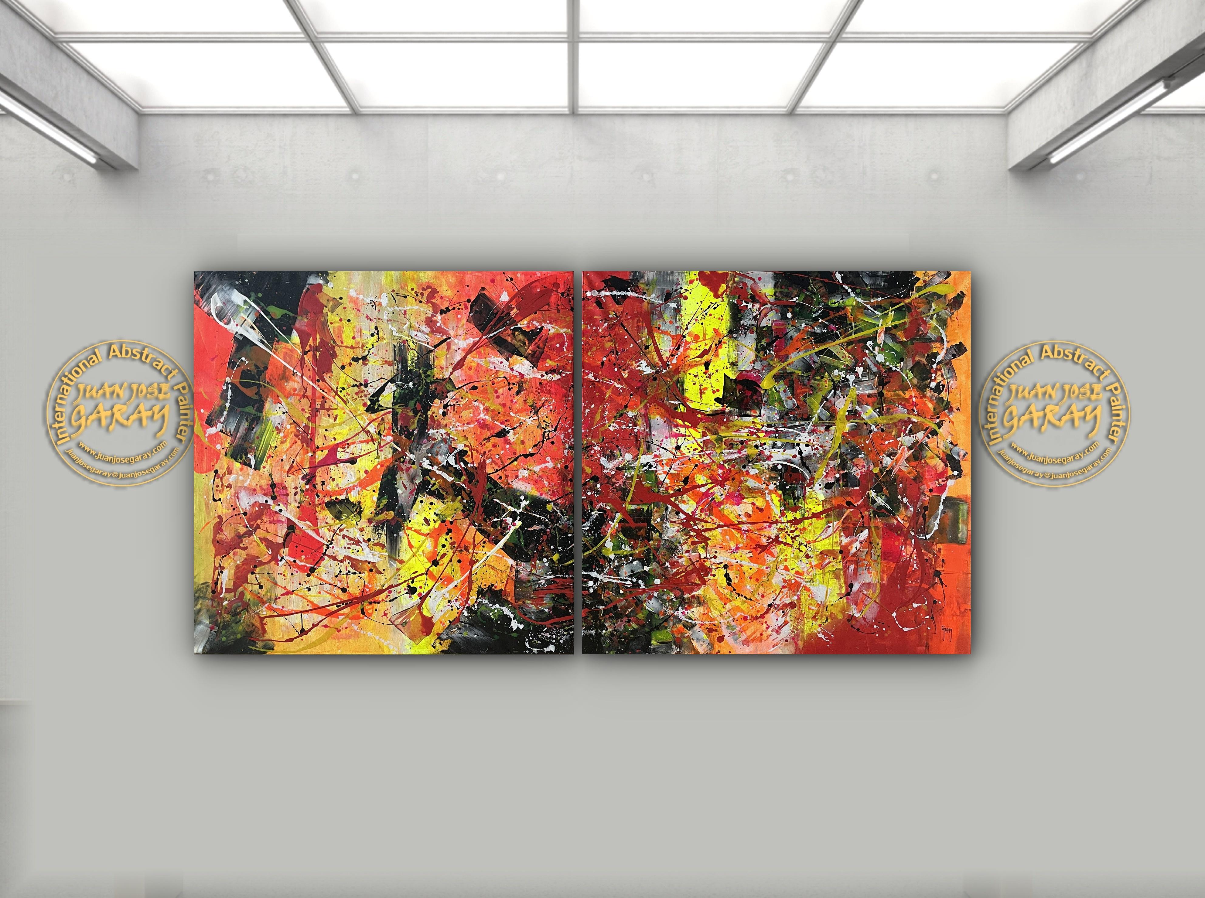 Le feu dans l'obscurité - Marron Interior Painting par Juan Jose Garay