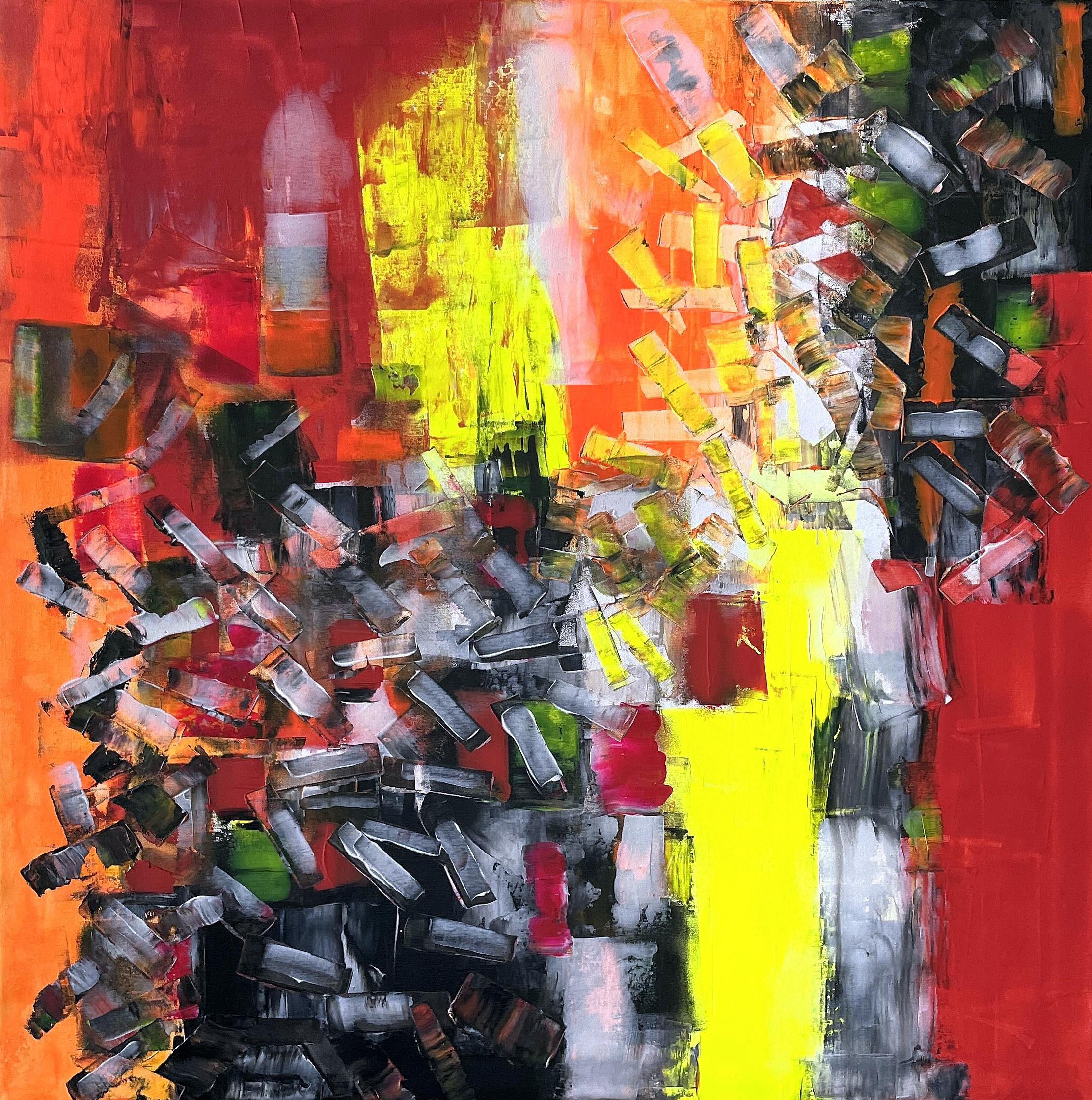 Juan Jose Garay Abstract Painting – Feuer in der Dunkelheit