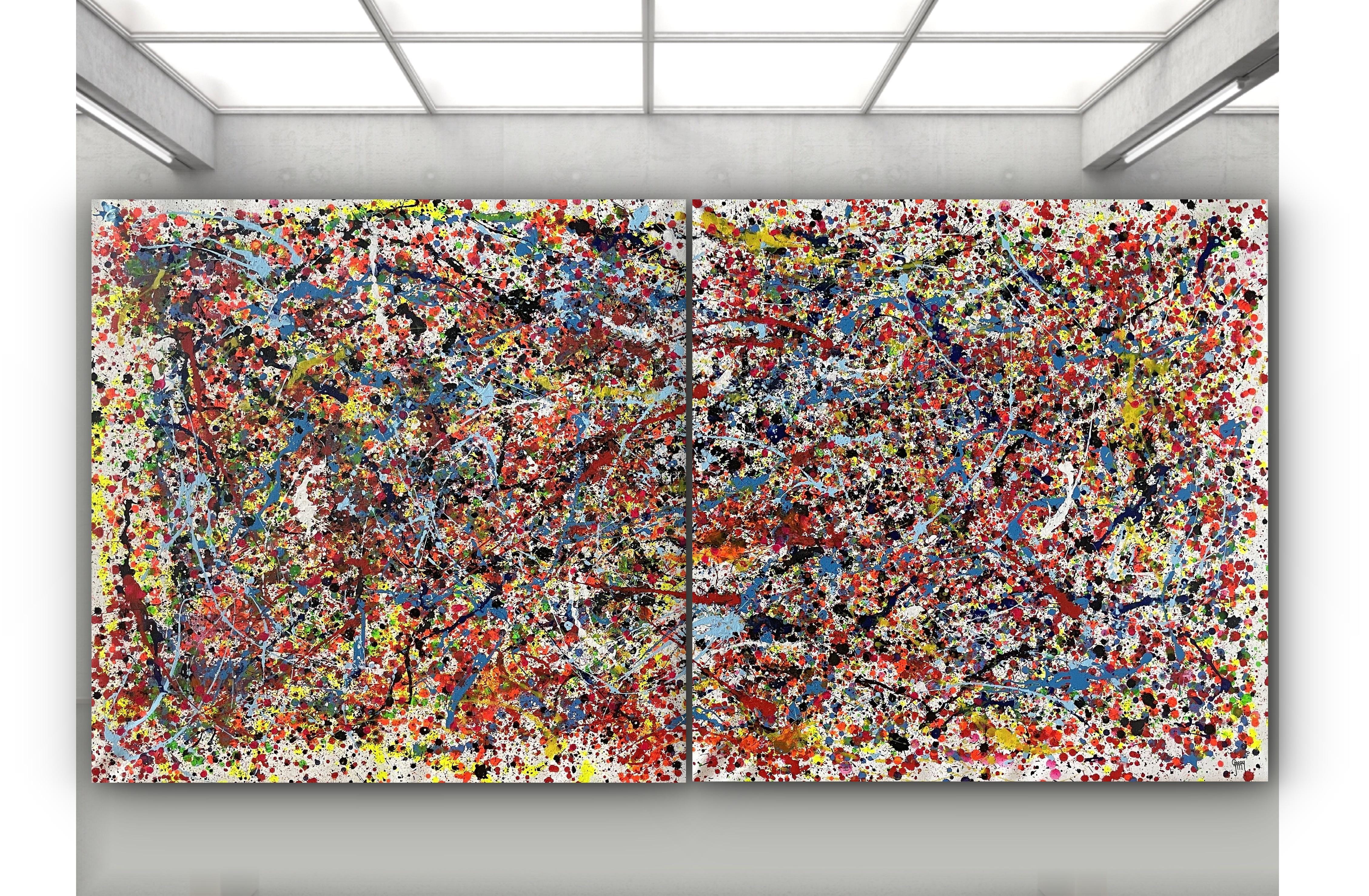 Flammes de l'âme
Le diptyque 100x100 cmz + 100x100cms se présente comme une explosion visuelle d'énergie et de mouvement, divisée en deux toiles qui dialoguent l'une avec l'autre. Chaque panneau, bien qu'indépendant, partage une continuité dans les