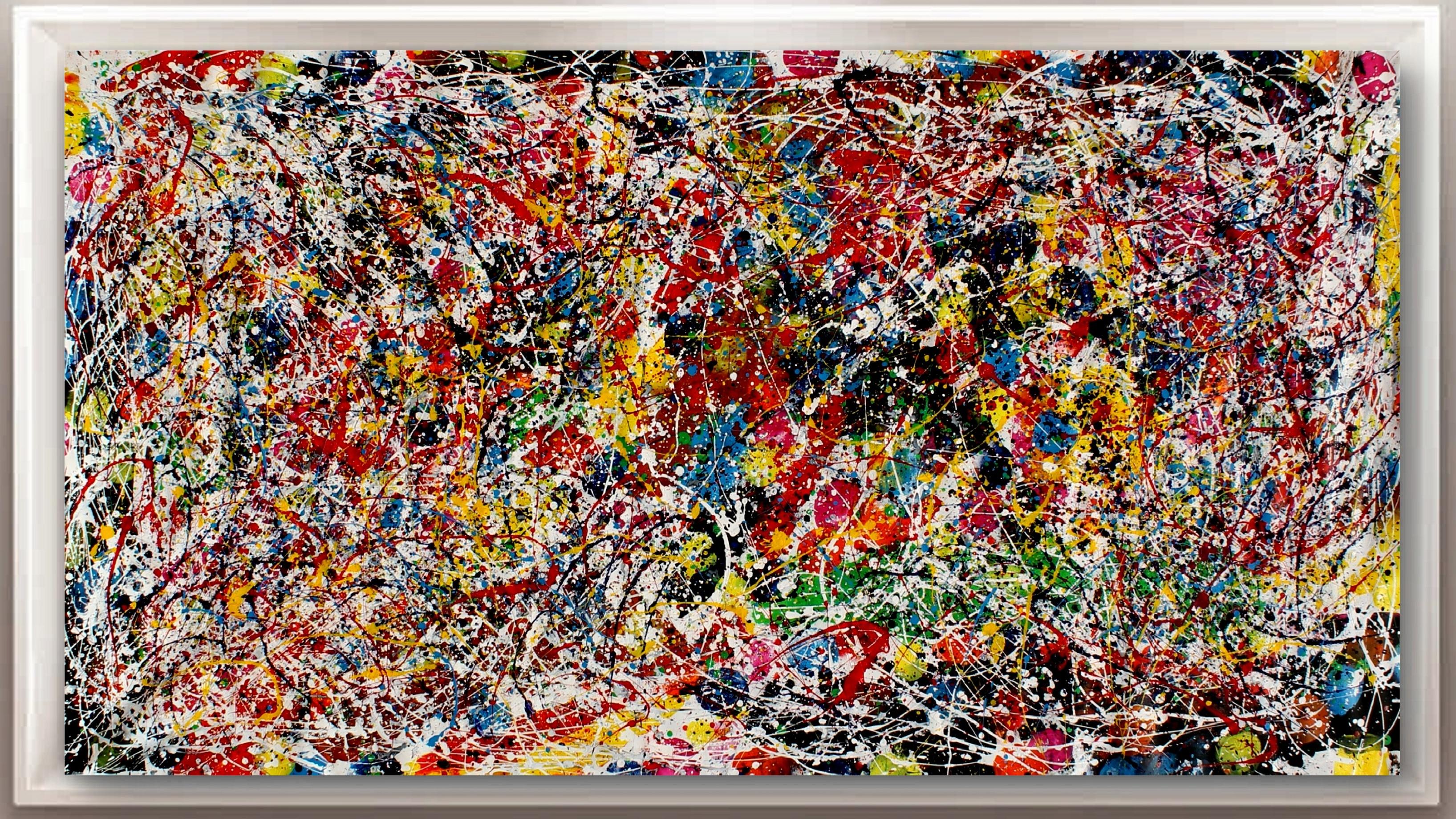 Gemälde: Acryl auf Leinwand. 
Esta obra es una explosión de energía y pasión que quise capturar con colores vivos y movimientos caóticos. Utilicé acrílico y esmalte para crear una textura vibrante que transmite el deseo natural y la fuerza interna.