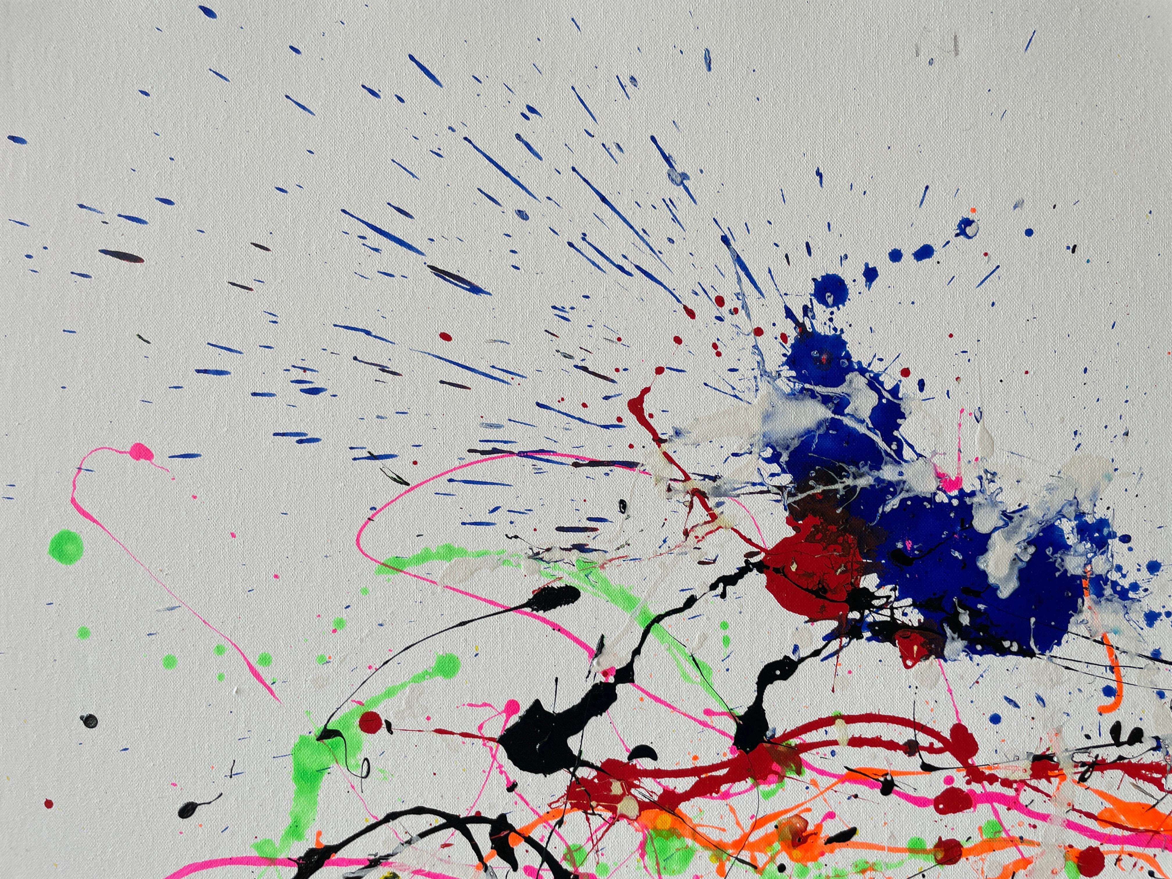 Pittura: Acrilico su tela. 
Quest'opera è un'esplosione di energia e passione che desidera catturare con colori vivi e movimenti caotici. Utilizza acrílico ed esmalte per creare una texture vibrante che trasmetta il desiderio naturale e la forza