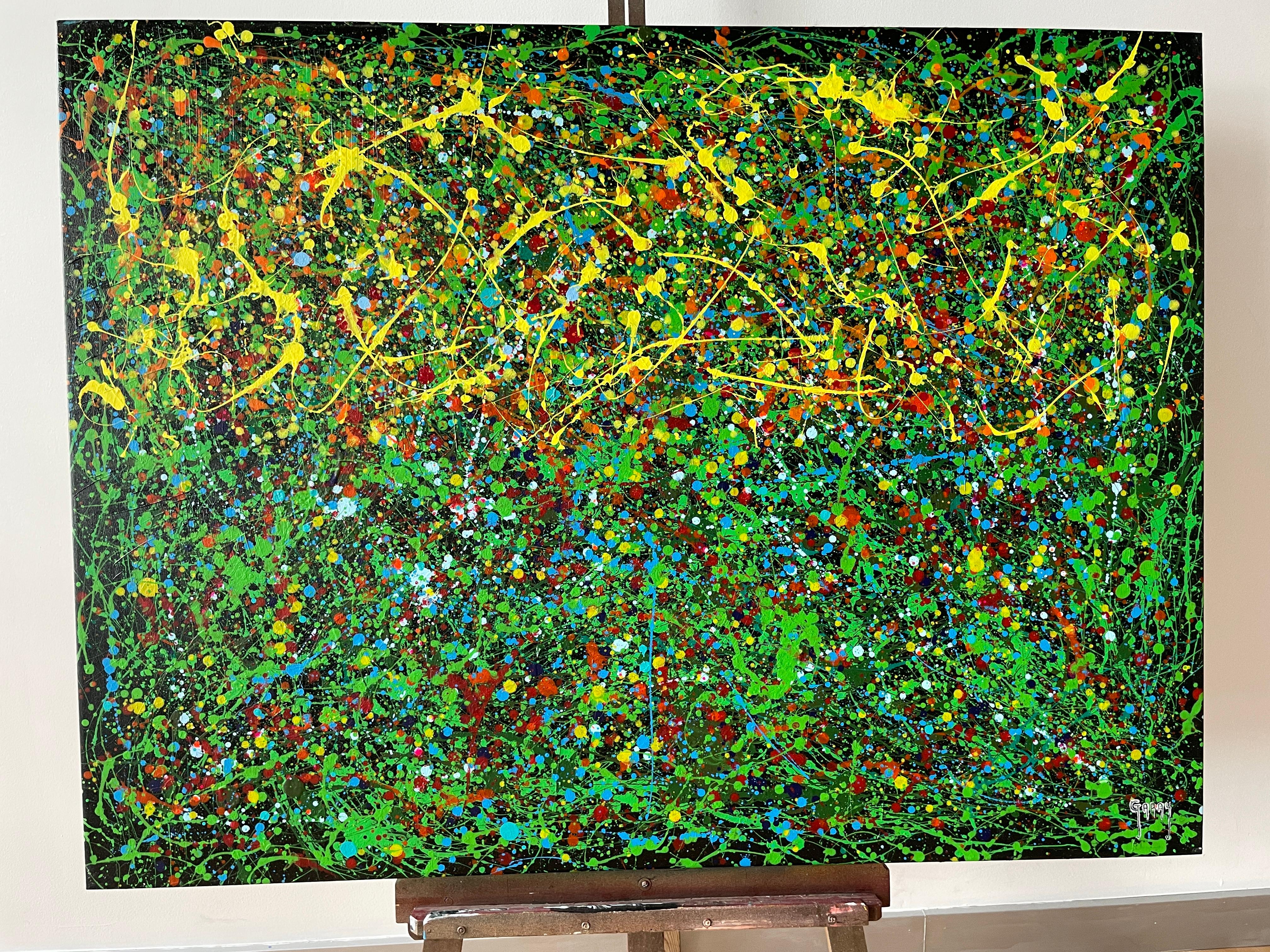 Gemälde: Acryl auf Leinwand. 
Esta obra es una explosión de energía y pasión que quise capturar con colores vivos y movimientos caóticos. Utilicé acrílico y esmalte para crear una textura vibrante que transmite el deseo natural y la fuerza interna.