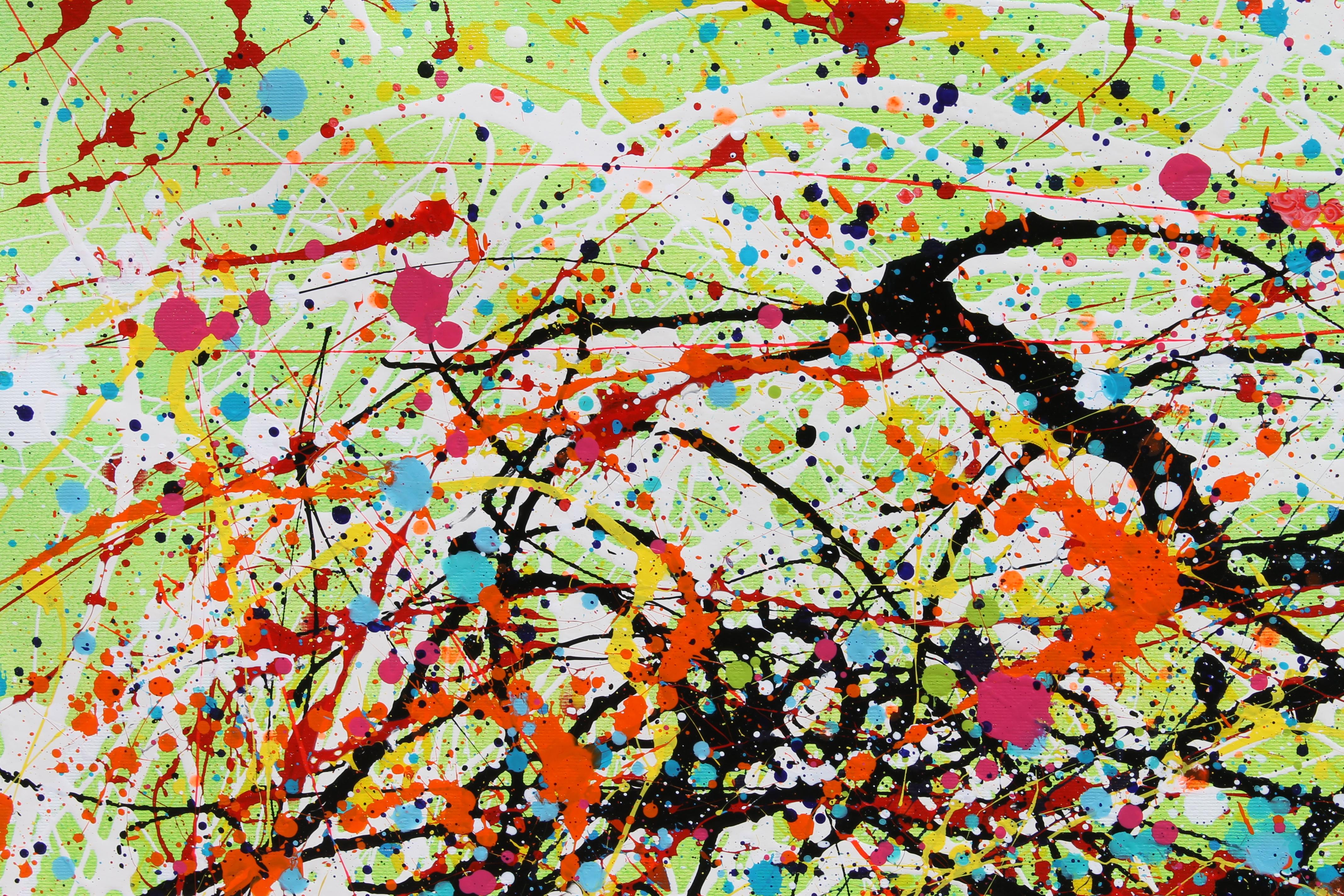 Gemälde: Acryl auf Leinwand. 
Esta obra es una explosión de energía y pasión que quise capturar con colores vivos y movimientos caóticos. Utilicé acrílico y esmalte para crear una textura vibrante que transmite el deseo natural y la fuerza interna.