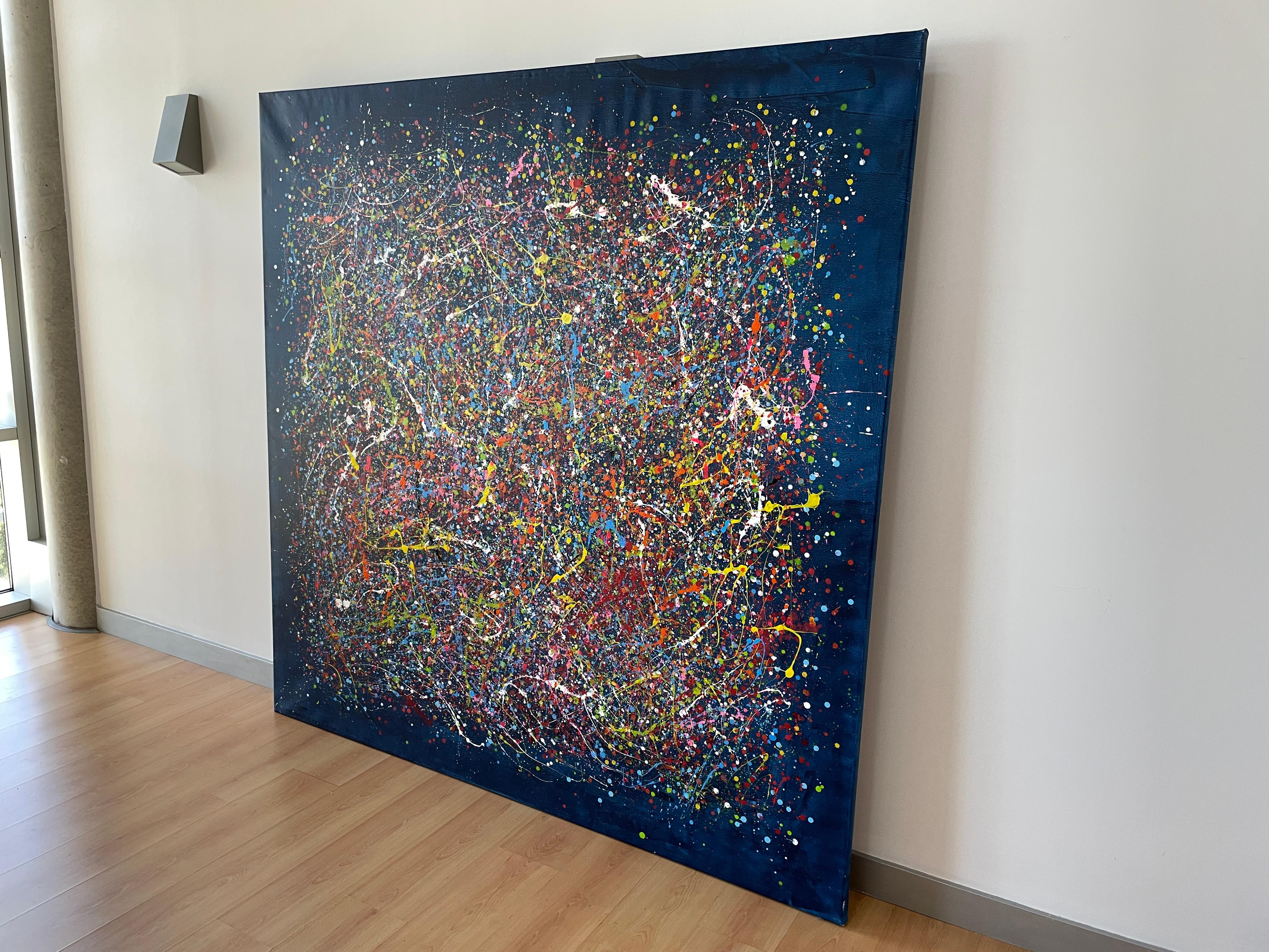 Pintura: Acrílico y esmalte sobre lienzo. He utilizado pinturas acrílicas para hacer la composición y generar relieves y formas. Si te sientas delante de este cuadro, tus sentimientos se calman y te relajas de tal manera que quedas hipnotizado.