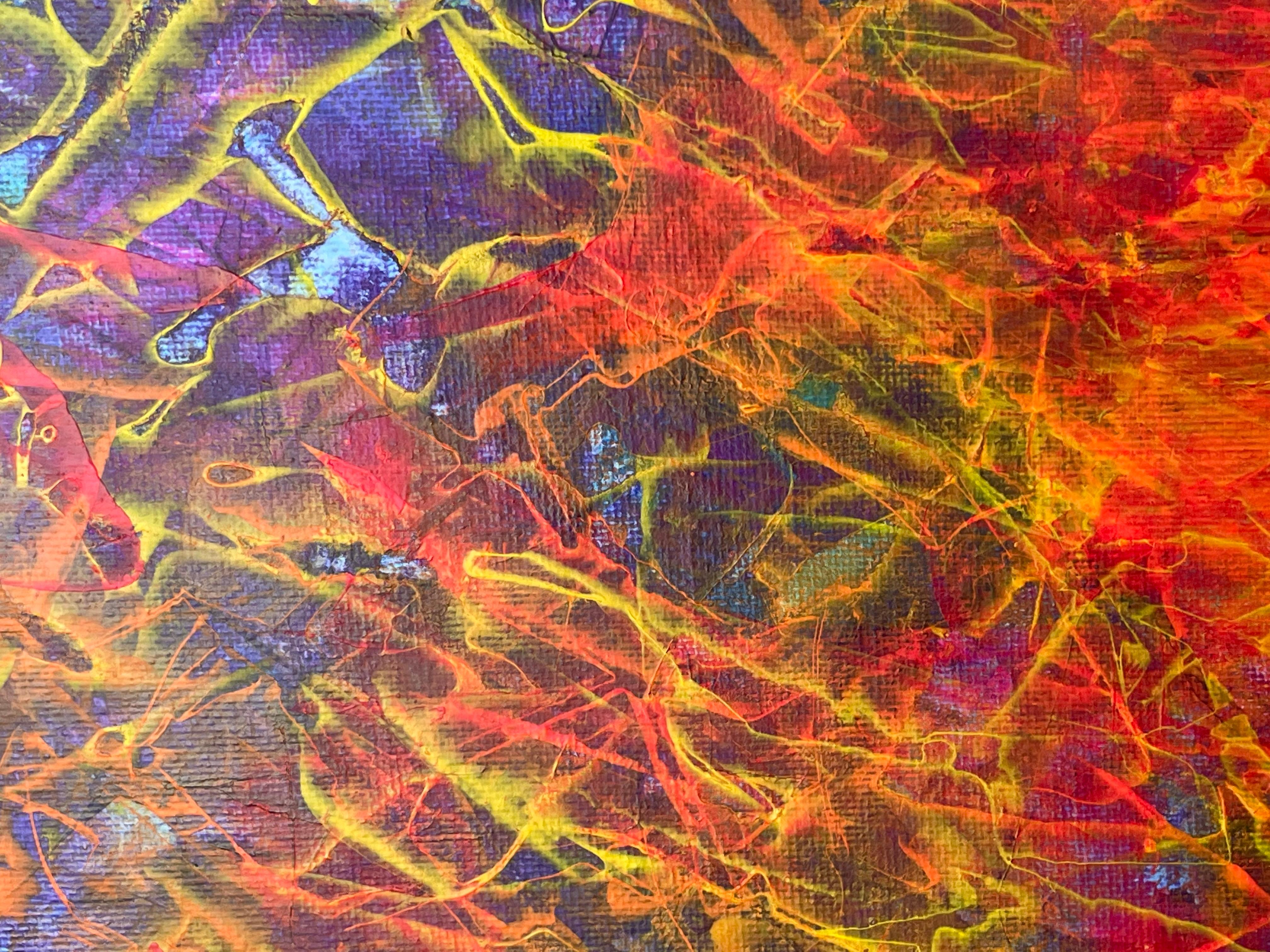 Ein abstraktes Acrylbild ist eine Explosion von Formen, Texturen und Farben, die zur persönlichen Interpretation einladen. Dynamische und freie Pinselstriche verflechten sich auf der Leinwand und schaffen Schichten von Tiefe und Bewegung. Kräftige
