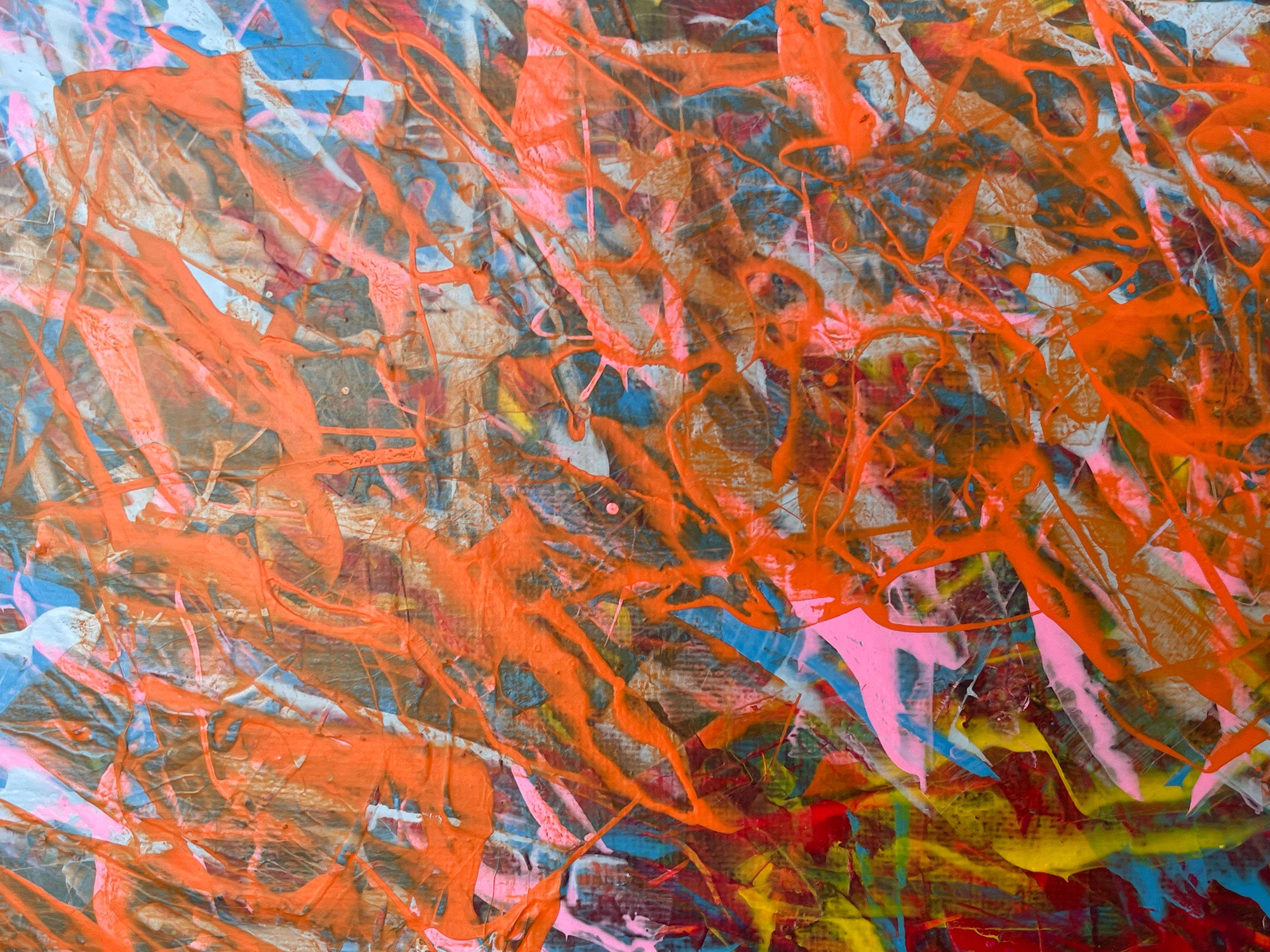 Ein abstraktes Acrylbild ist eine Explosion von Formen, Texturen und Farben, die zur persönlichen Interpretation einladen. Dynamische und freie Pinselstriche verflechten sich auf der Leinwand und schaffen Schichten von Tiefe und Bewegung. Kräftige