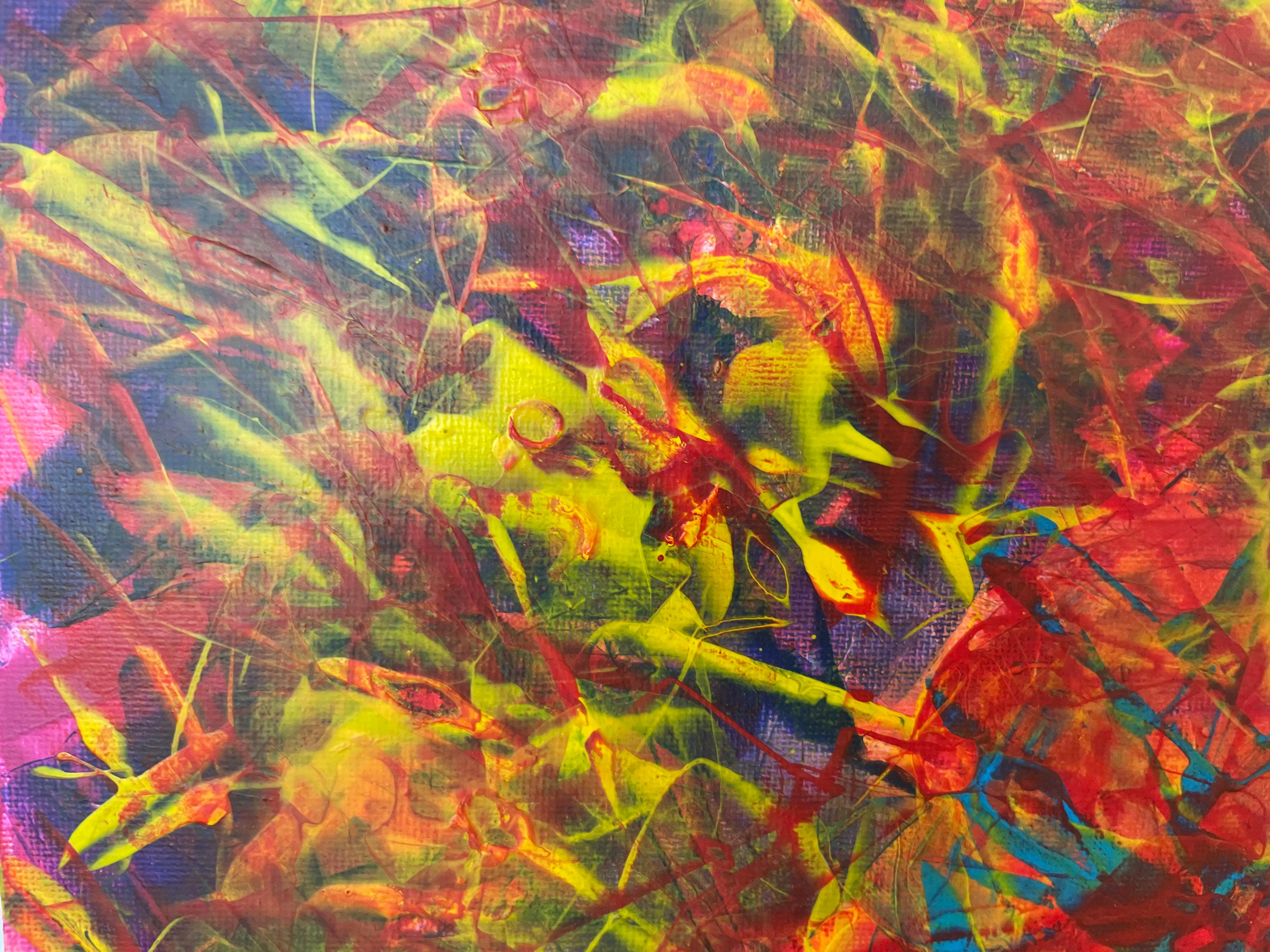 Ein abstraktes Acrylbild ist eine Explosion von Formen, Texturen und Farben, die zur persönlichen Interpretation einladen. Dynamische und freie Pinselstriche verflechten sich auf der Leinwand und schaffen Schichten von Tiefe und Bewegung. Kräftige