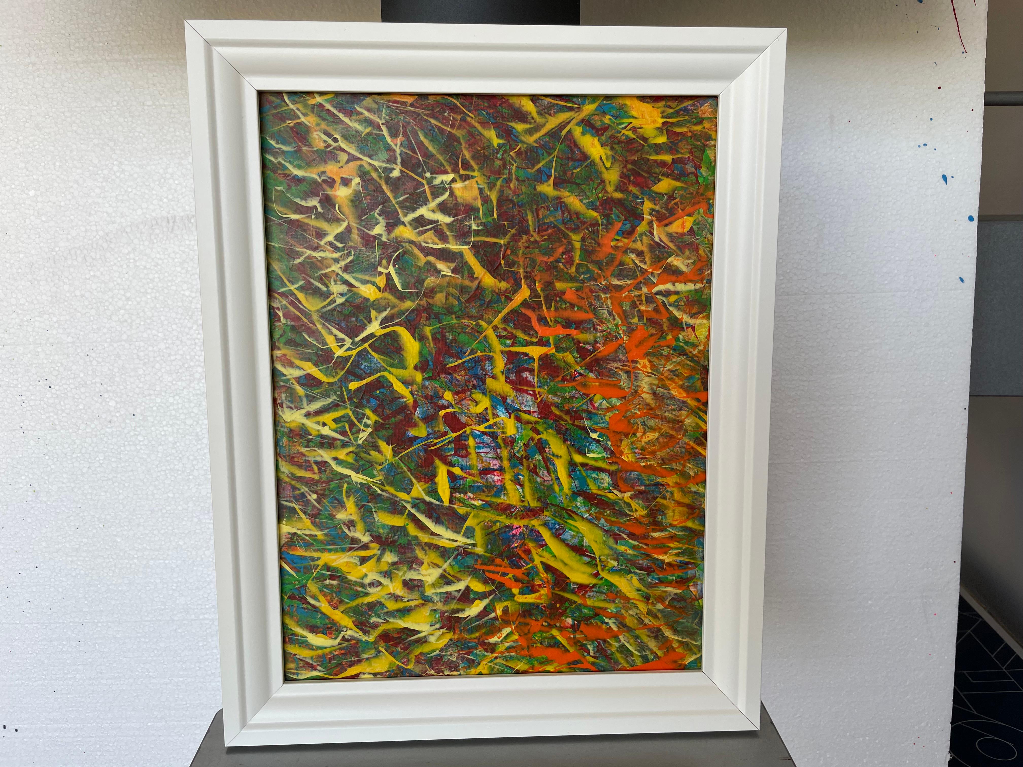 Une peinture acrylique abstraite est une explosion de formes, de textures et de couleurs qui invitent à une interprétation personnelle. Sur la toile, des coups de pinceau dynamiques et libres s'entremêlent, créant des couches de profondeur et de