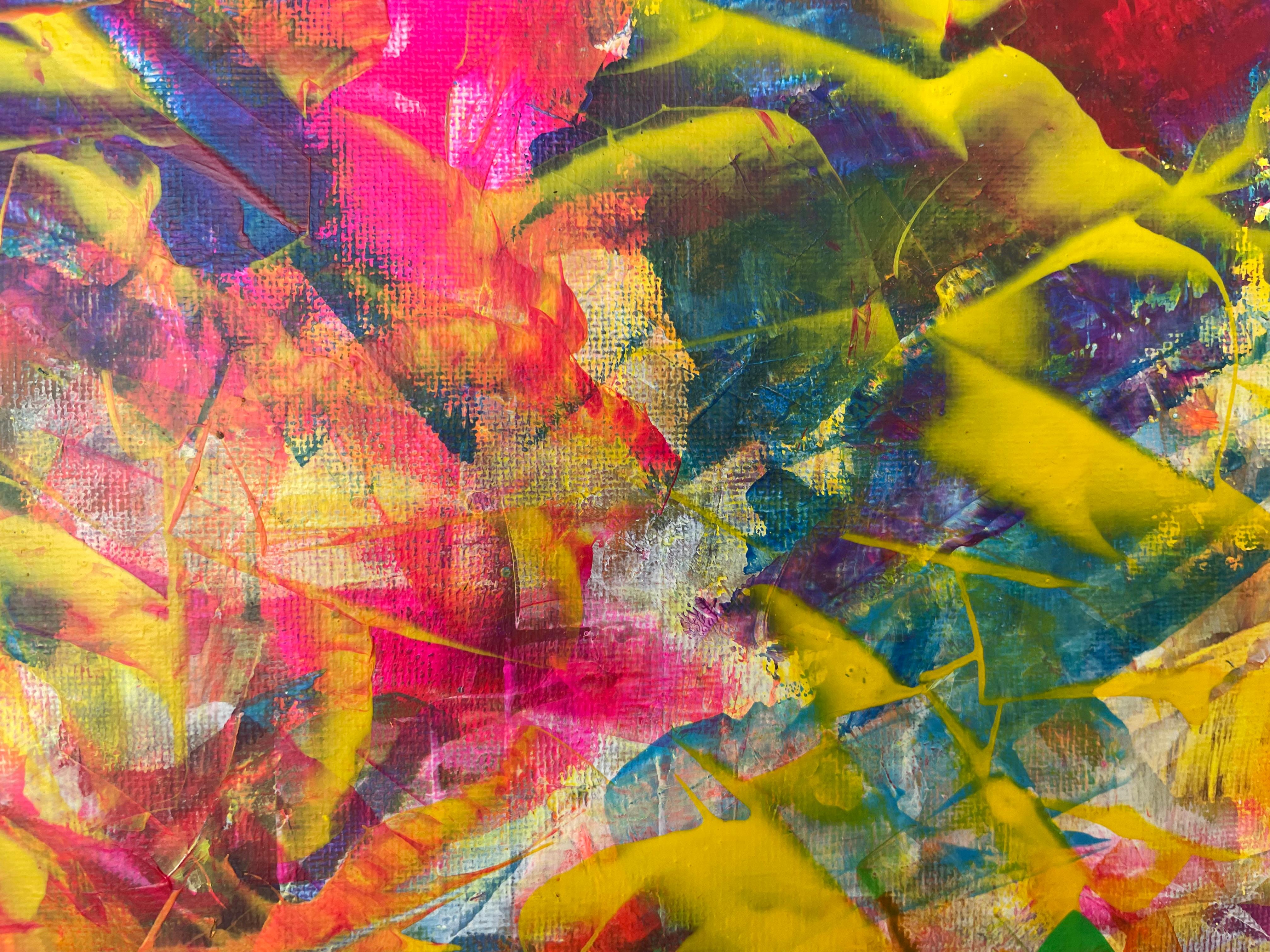 Ein abstraktes Acrylbild ist eine Explosion von Formen, Texturen und Farben, die zur persönlichen Interpretation einladen. Dynamische und freie Pinselstriche verflechten sich auf der Leinwand und schaffen Schichten von Tiefe und Bewegung. Kräftige
