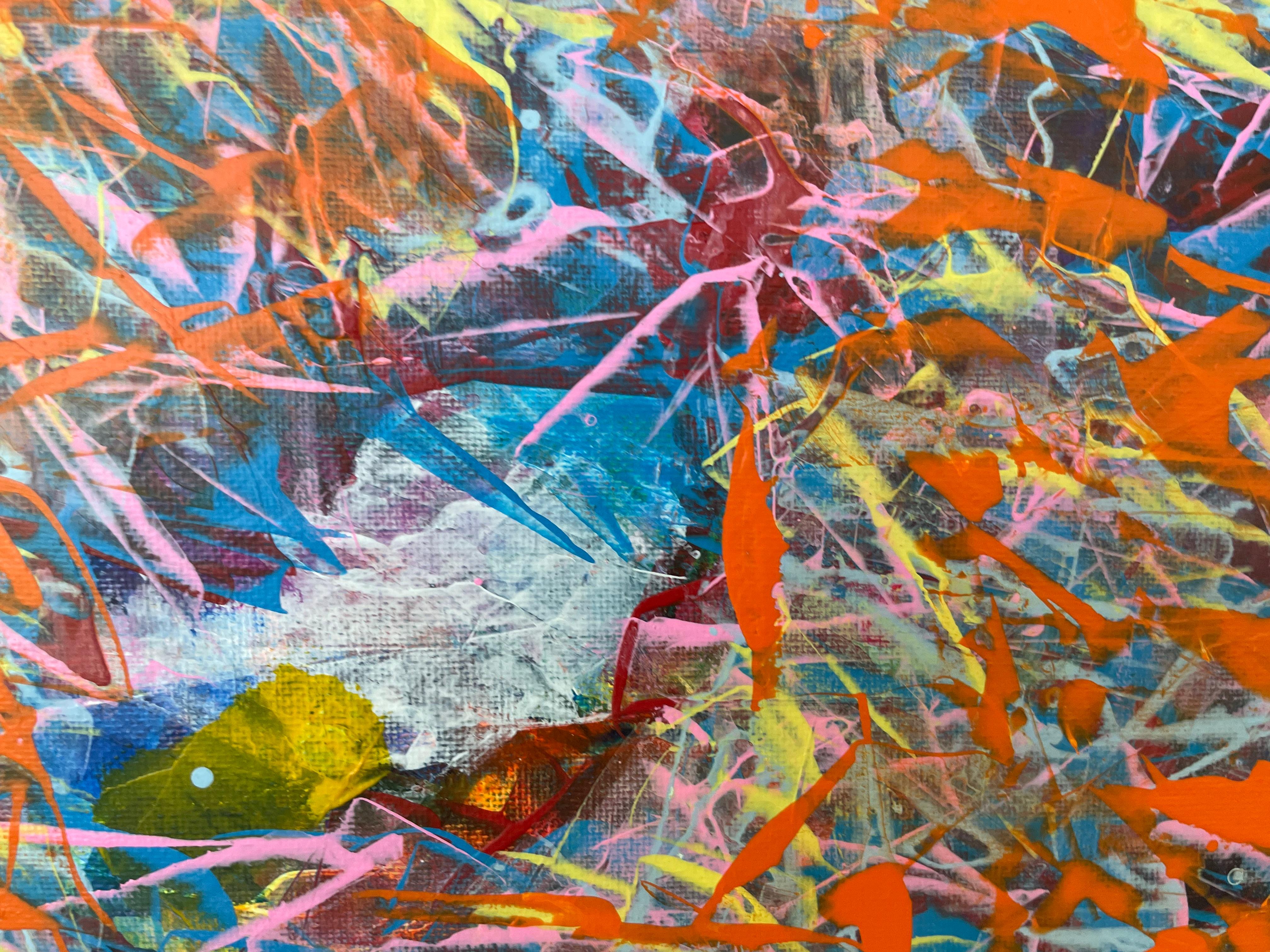 Ein abstraktes Acrylbild ist eine Explosion von Formen, Texturen und Farben, die zur persönlichen Interpretation einladen. Dynamische und freie Pinselstriche verflechten sich auf der Leinwand und schaffen Schichten von Tiefe und Bewegung. Kräftige