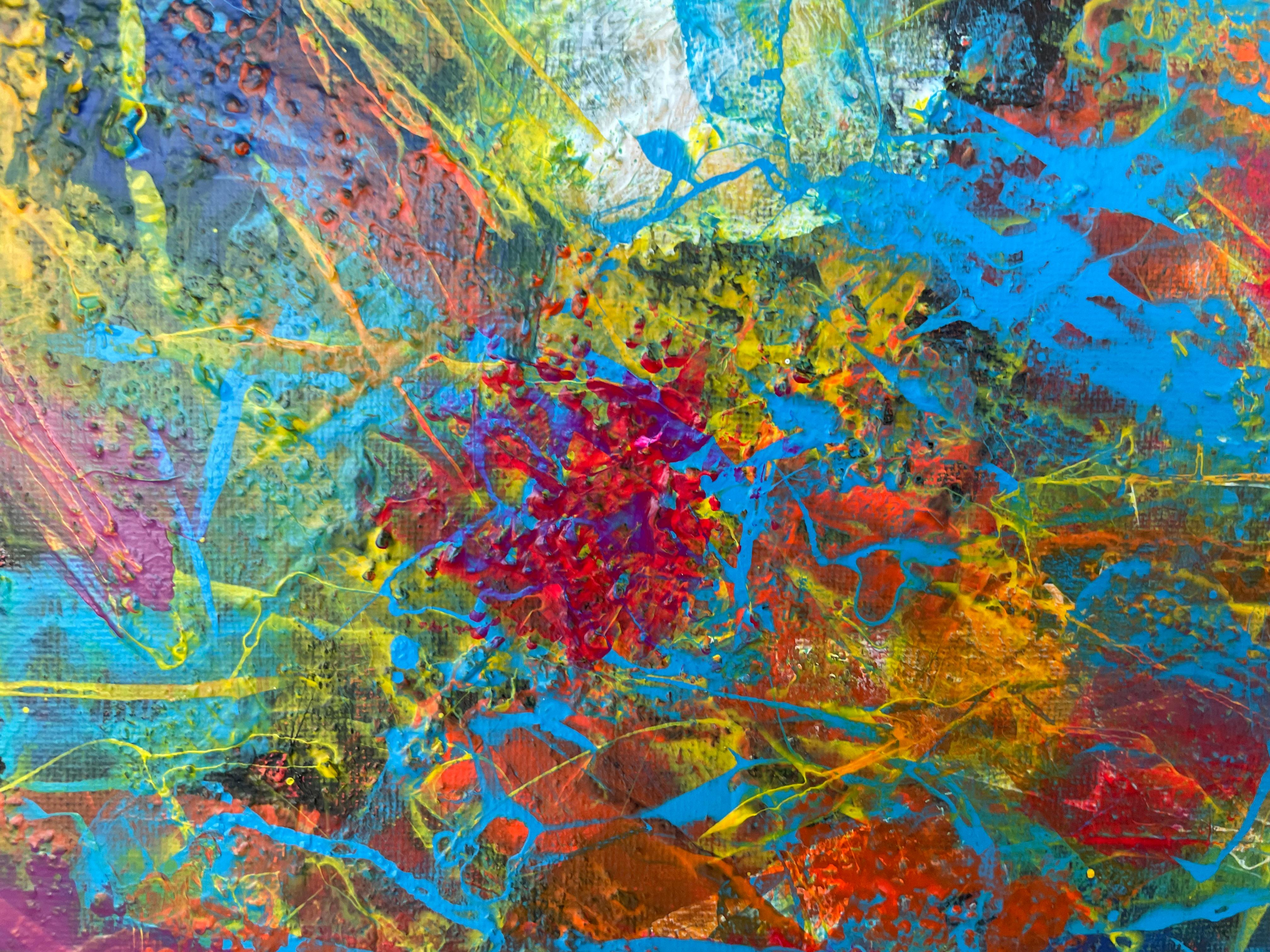 Un cuadro en acrílico abstracto es una explosión de formas, texturas y colores que invitan a la interpretación personal. A través del lienzo, pinceladas dinámicas y libres se entrelazan, creando capas de profundidad y movimiento. Tonos vibrantes,