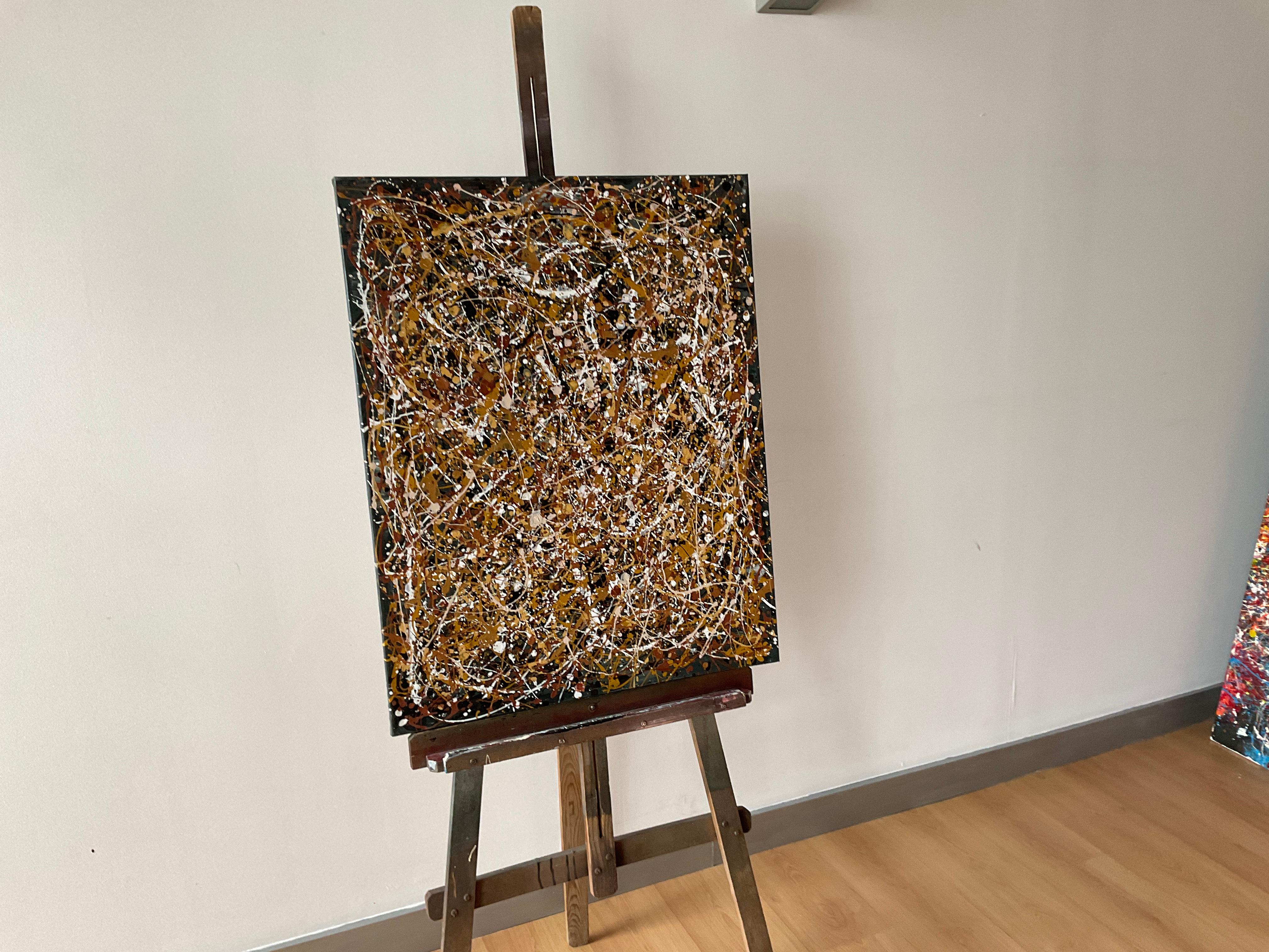 La lumière dans l'obscurité noire - Expressionnisme abstrait Painting par Juan Jose Garay