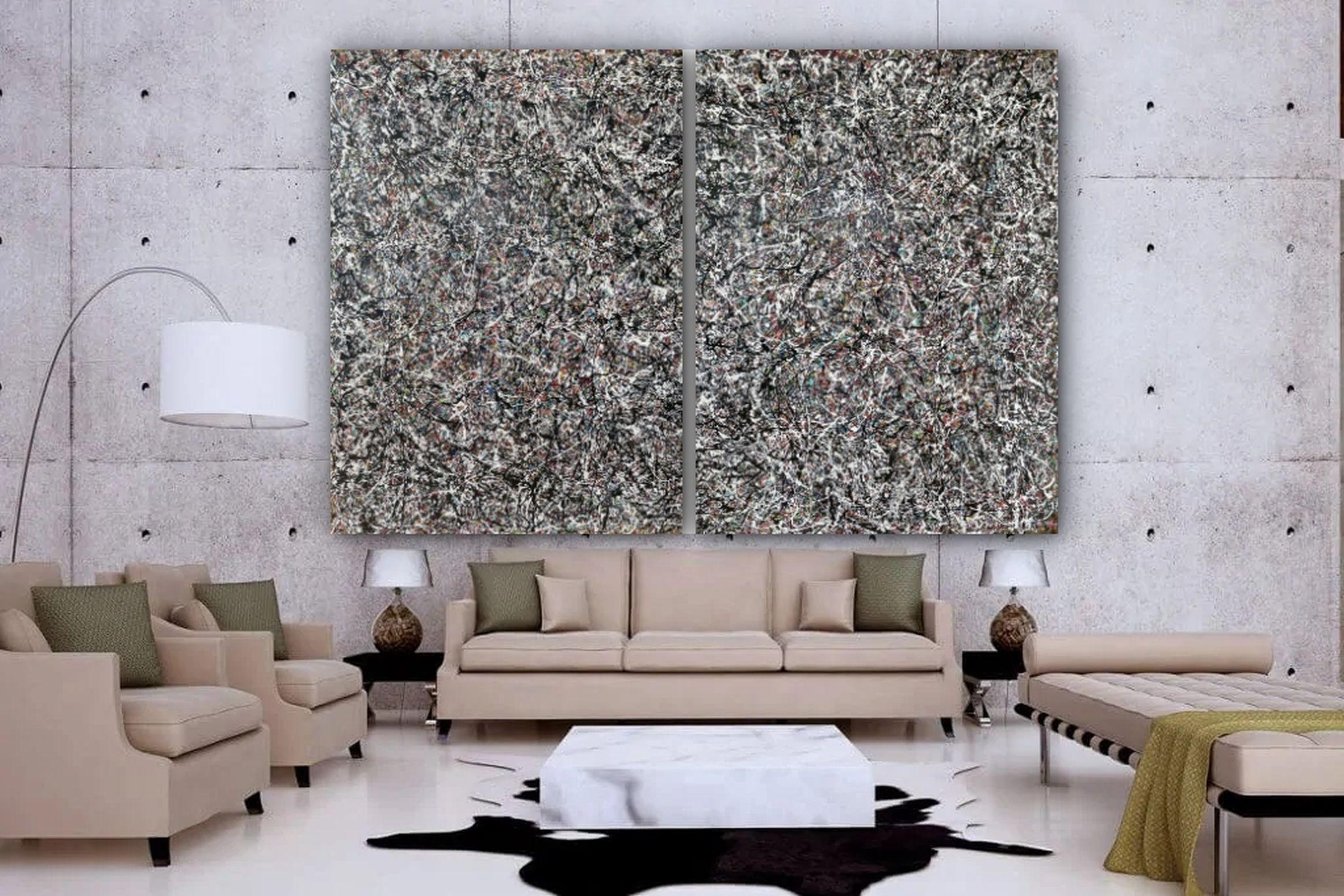 Man et femme - Gris Abstract Painting par Juan Jose Garay
