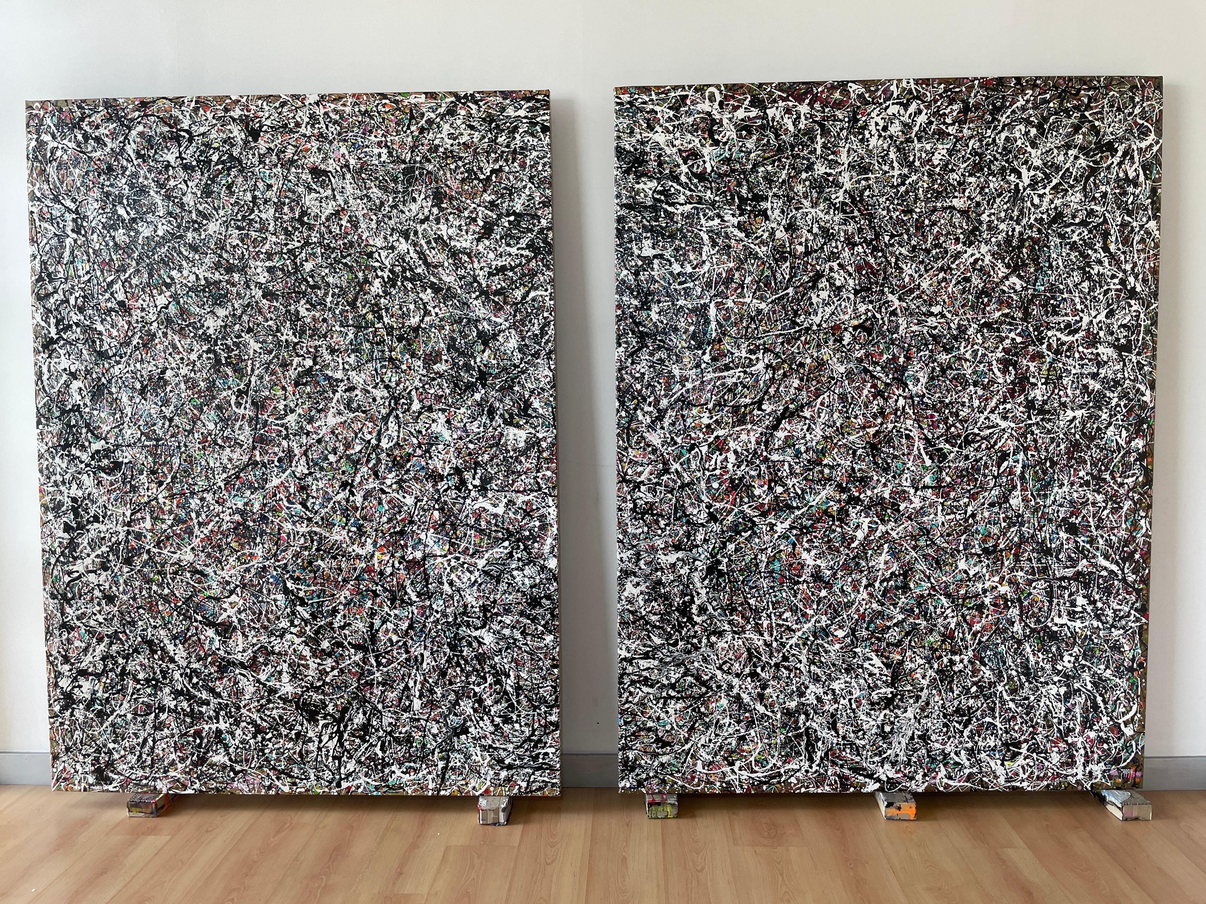 Peinture : Acrylique et émail sur toile. Peinture abstraite XXL surdimensionnée.
Cette œuvre d'art impressionnante mesure diptyque 150x200x3 cm. = 300cmx200cmx3cm Description de l'œuvre d'art :

Cet imposant diptyque de grand format est placé sur un