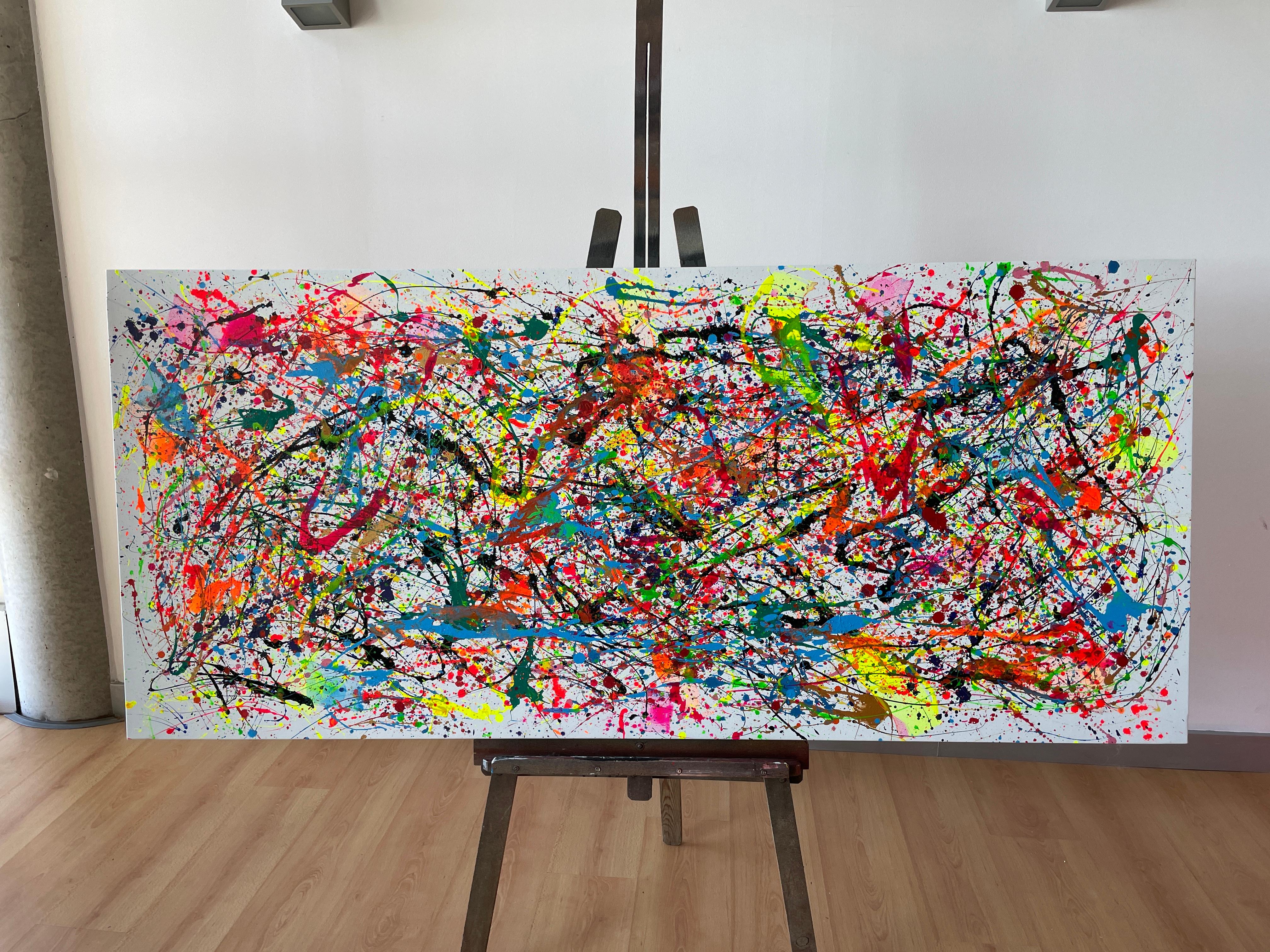 Mehrfarbige Vibration auf reinem Weiß – Painting von Juan Jose Garay