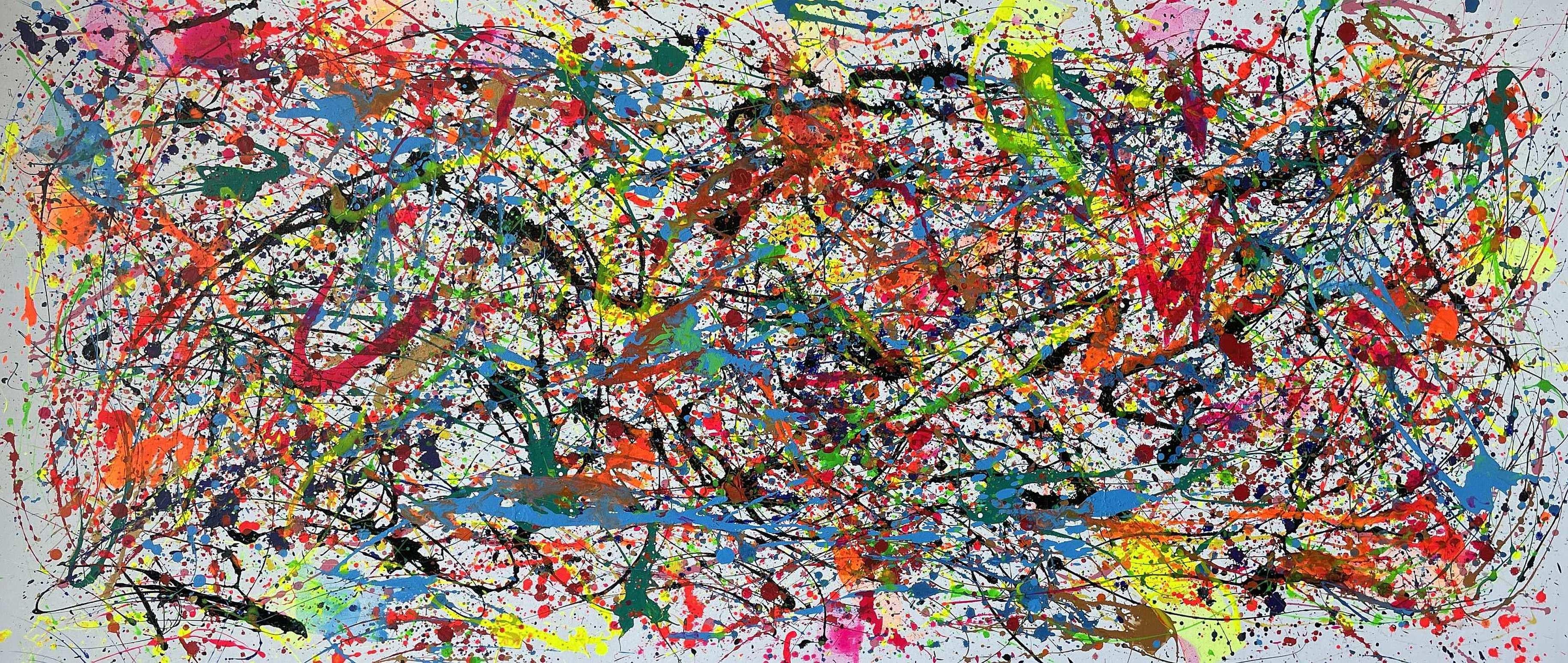 Juan Jose Garay Abstract Painting – Mehrfarbige Vibration auf reinem Weiß