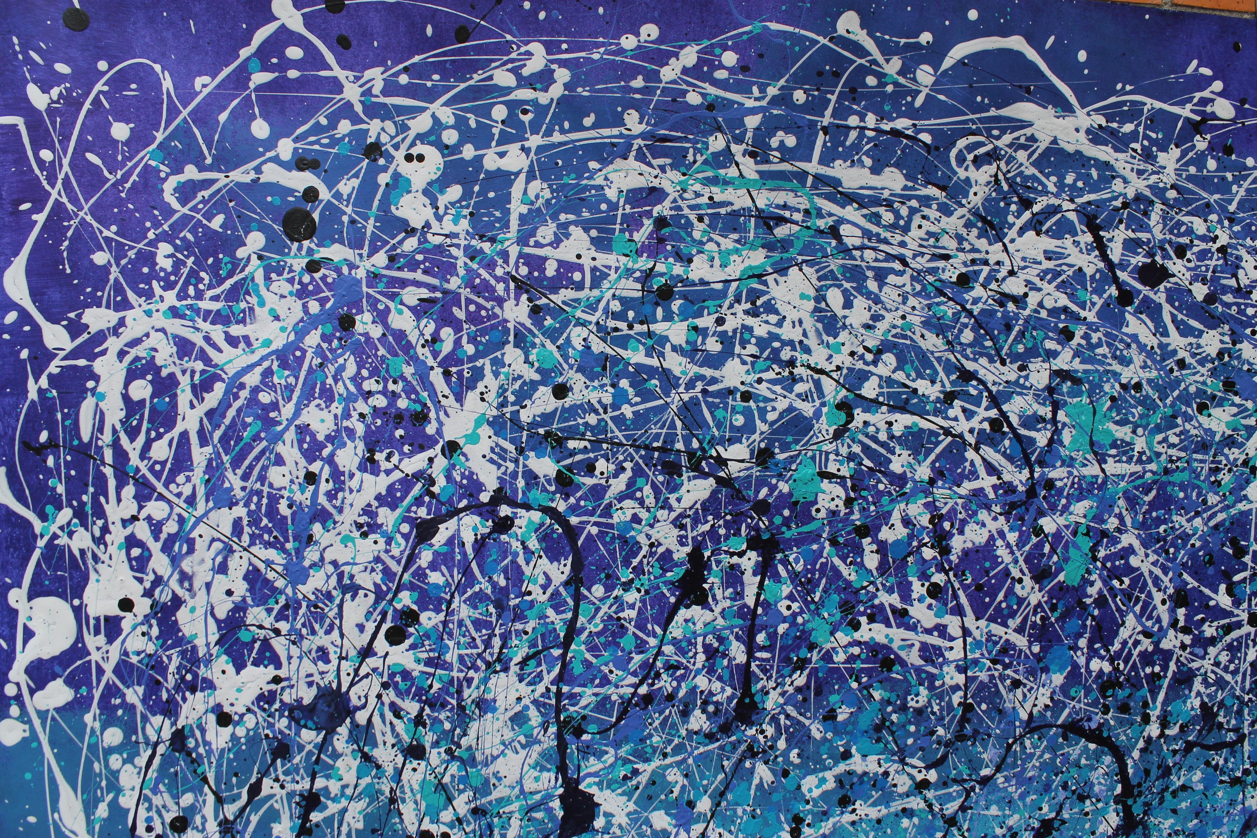 N'abandonnez jamais. Something Great prend du temps - Bleu Abstract Painting par Juan Jose Garay