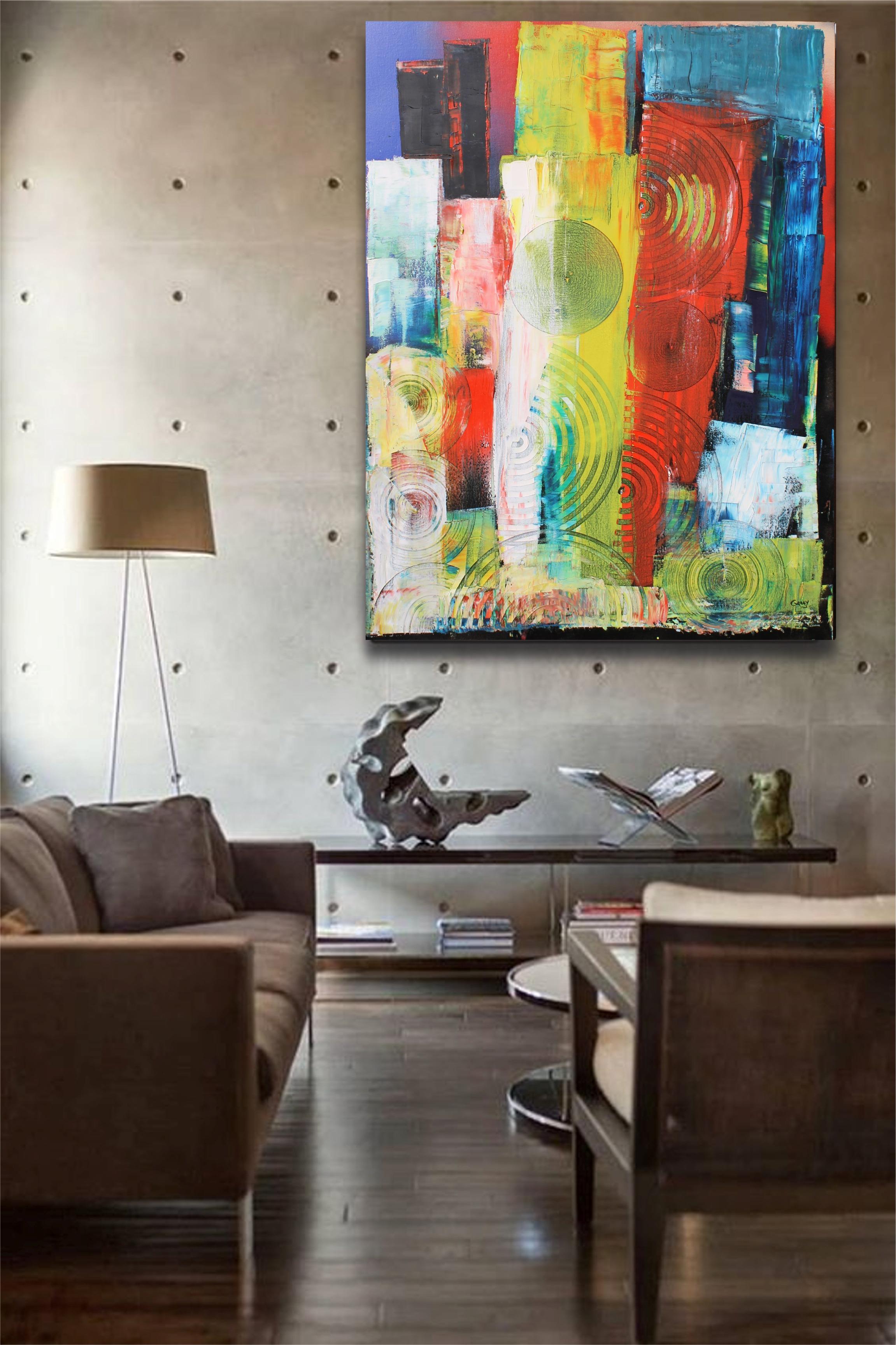 New York - Beige Abstract Painting by Juan Jose Garay