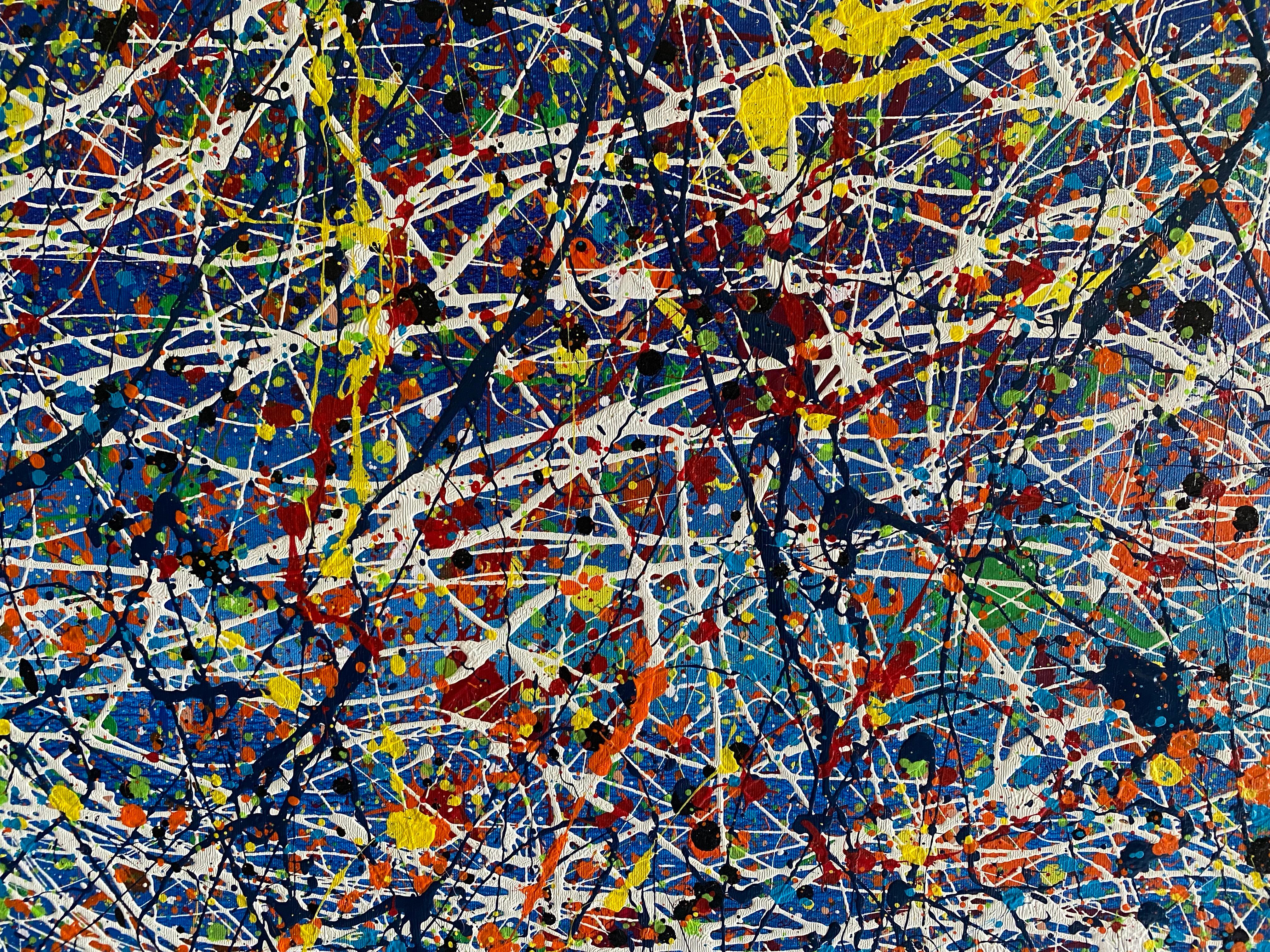 Peinture : Acrylique et émail sur toile. Peinture abstraite XXL surdimensionnée.
Cette impressionnante œuvre d'art mesure 300 cm x 200 cm et constitue un exemple étonnant du style du célèbre artiste américain Jackson Pollock. 

Le grand tableau que