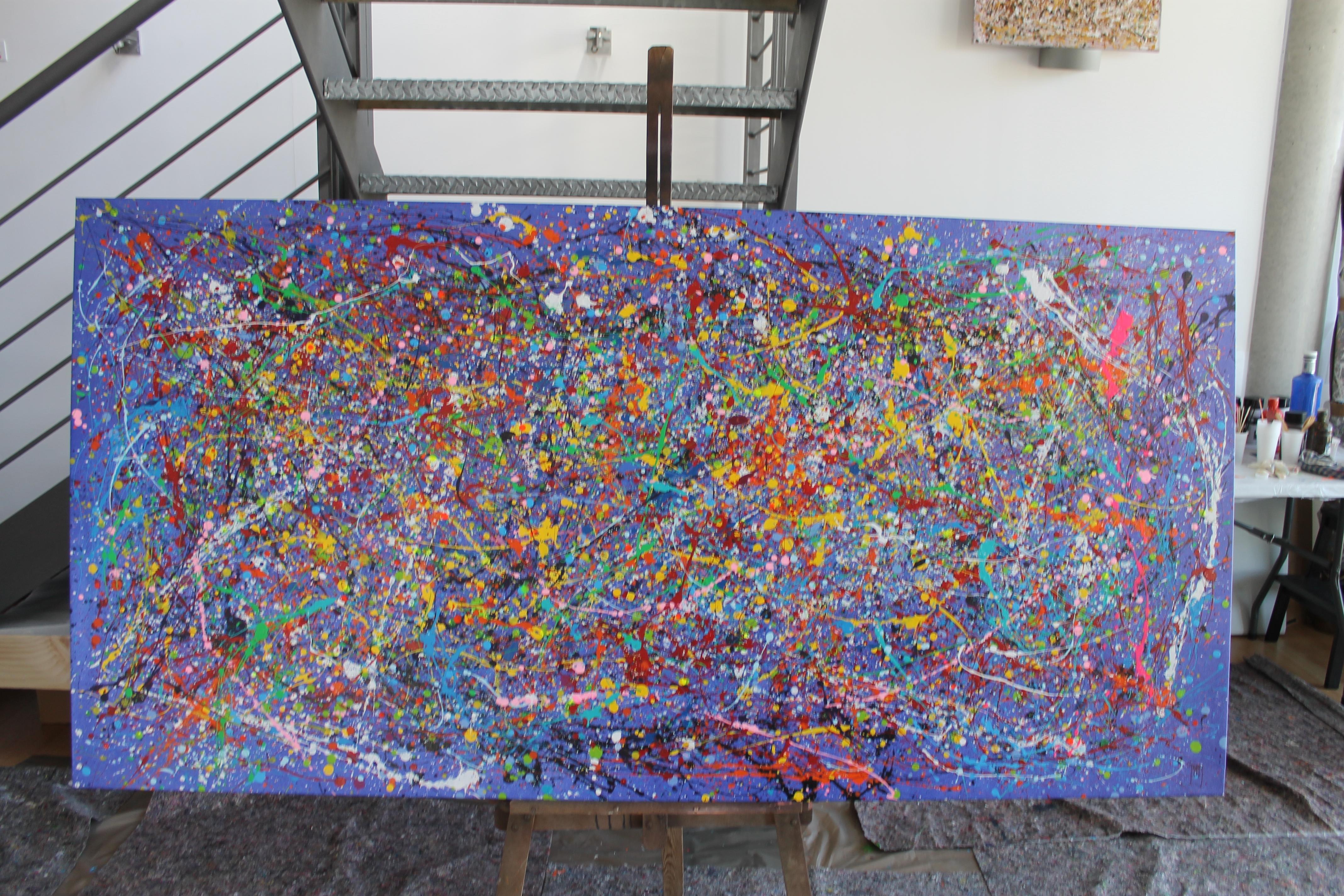 Painting: Acrylic and enamel on Canvas. 
Esta obra es una explosión de energía y pasión que quise capturar con colores vivos y movimientos caóticos. Utilicé acrílico y esmalte para crear una textura vibrante que transmite el deseo natural y la