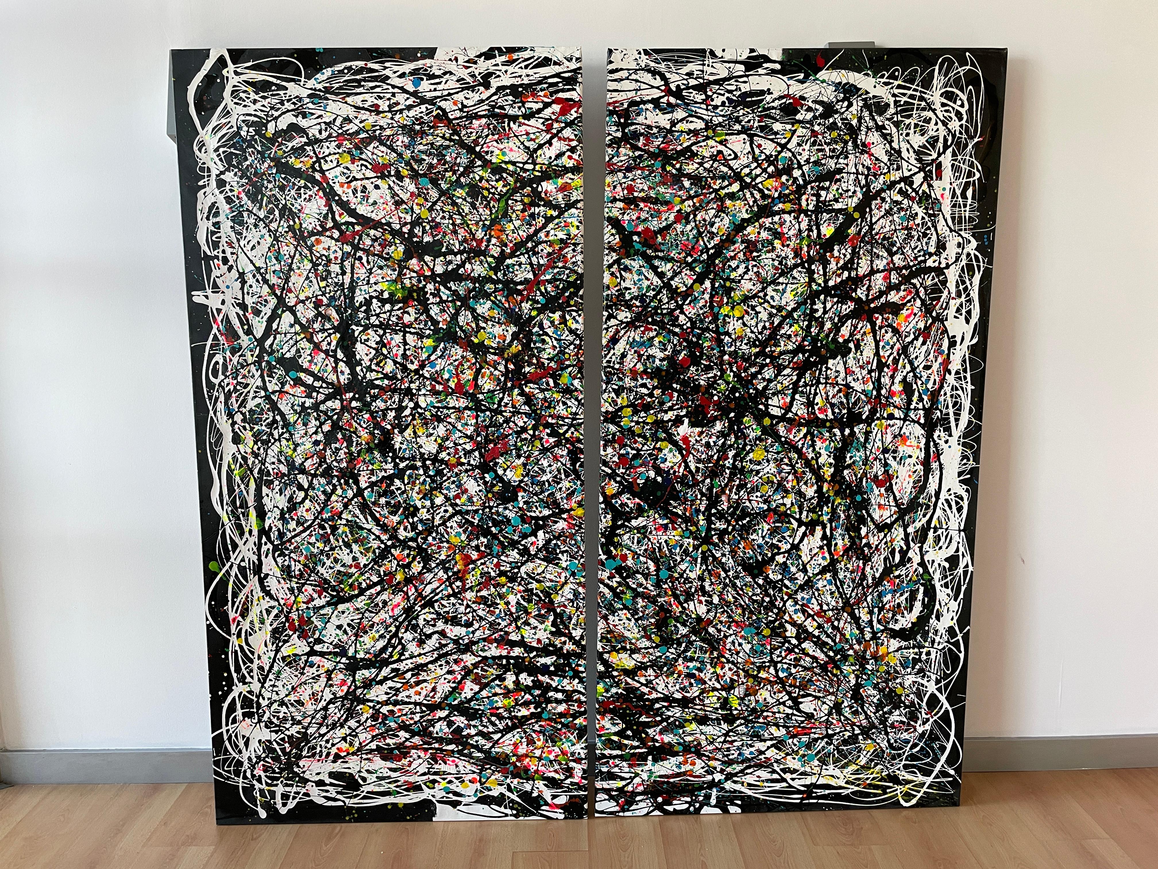Dieses Werk besteht aus zwei Leinwänden eines Diptychons
Das Werk besteht aus einem Holzrahmen, der mit einem hochwertigen Baumwollstoff bespannt ist.
Es ist ein großes Werk von wunderbarer Schönheit.
Die Szene ist eine Beschwörung der Natur, die