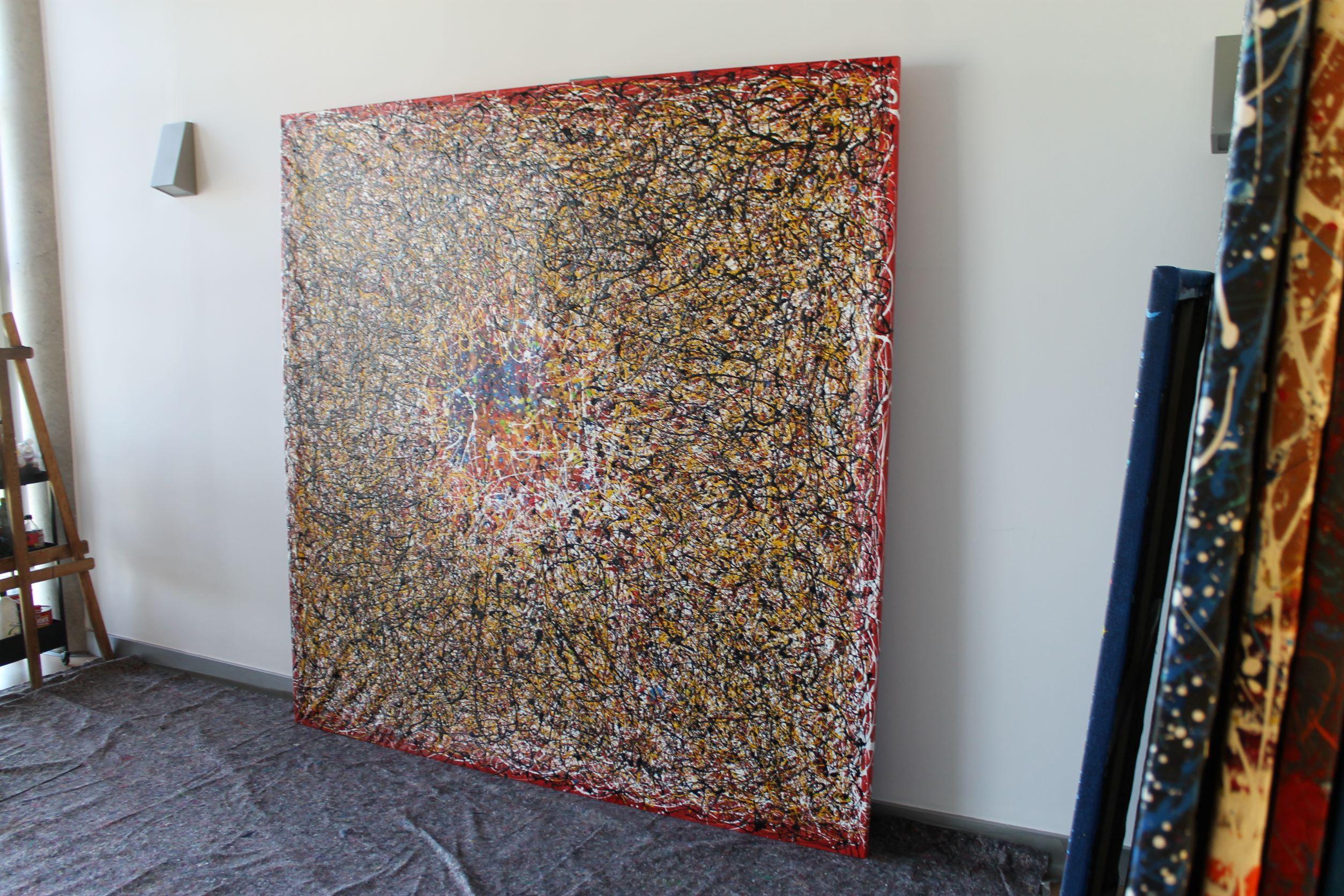 Das Werk besteht aus einem Holzrahmen, der mit einem hochwertigen Baumwollstoff bespannt ist.

Ich habe Acrylfarben verwendet, um die Komposition zu gestalten und Reliefs und Formen zu erzeugen. Ich möchte eine Szene des Kampfes zwischen den wilden