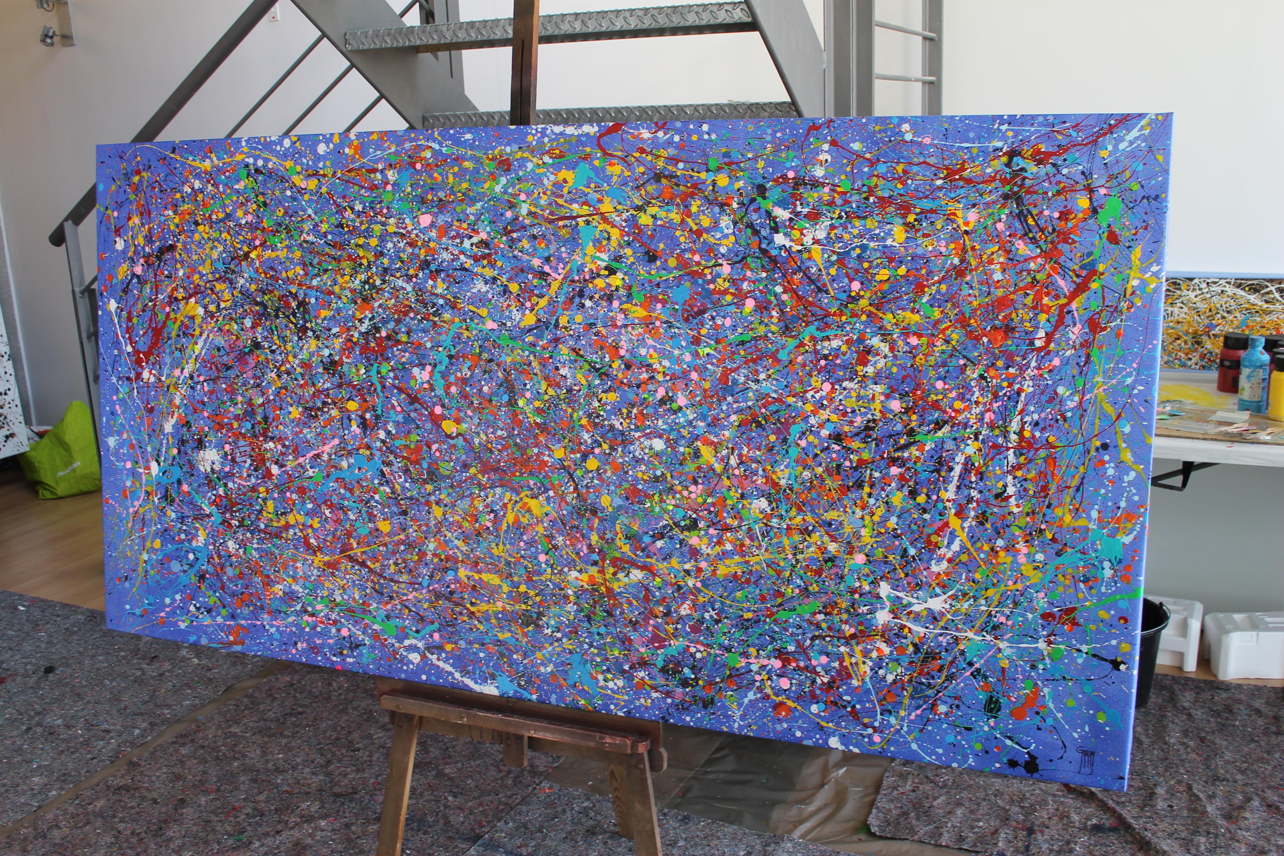 Poetry Blue - Gray Abstract Painting by Juan Jose Garay