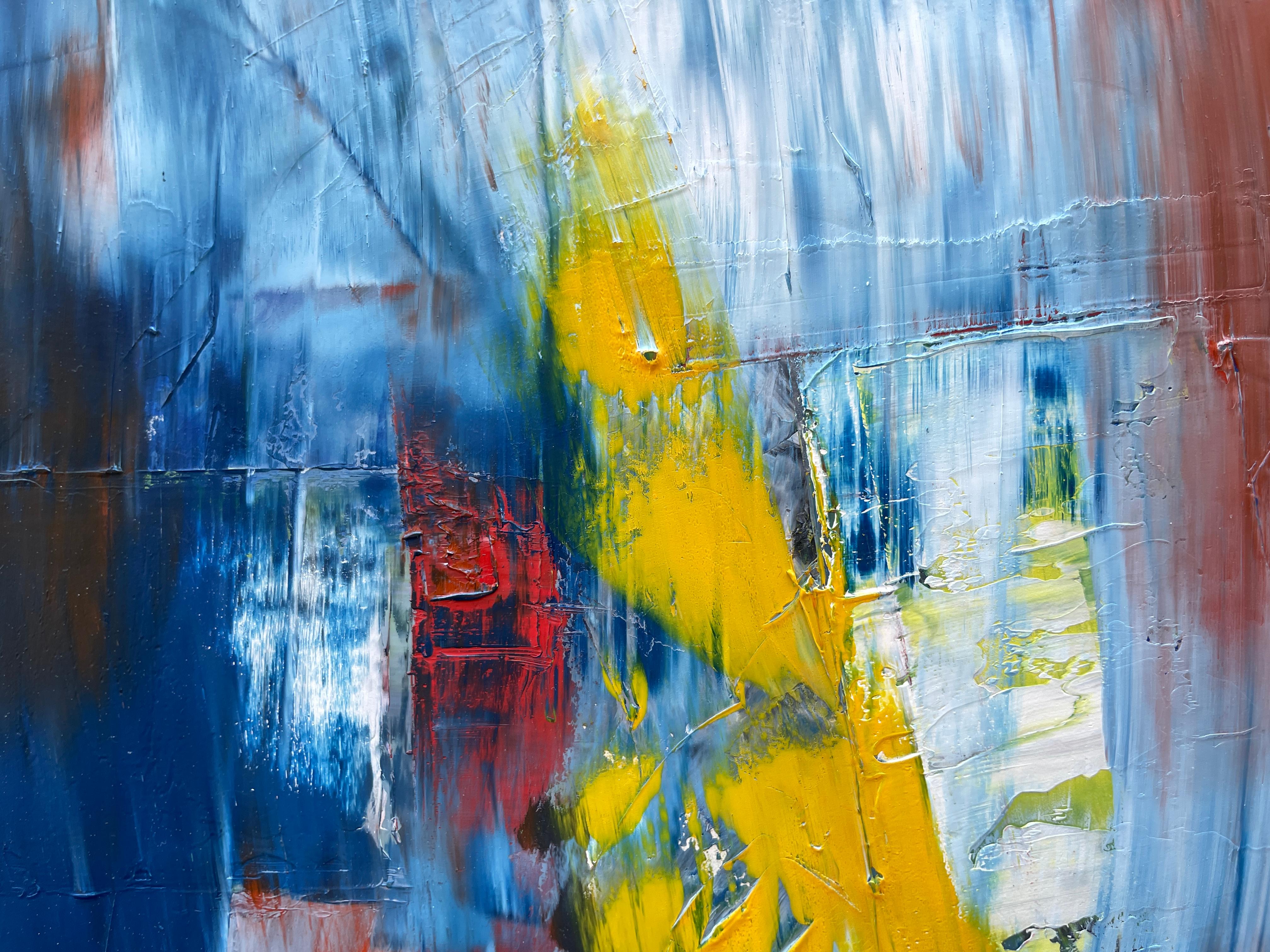 Mi obra, creada con oleos, refleja una exploración abstracta y vibrante del espíritu humano. La elección de colores vivos y las formas entrelazadas captan la complejidad emocional y la profunda introspección. Busqué transmitir la interconexión de