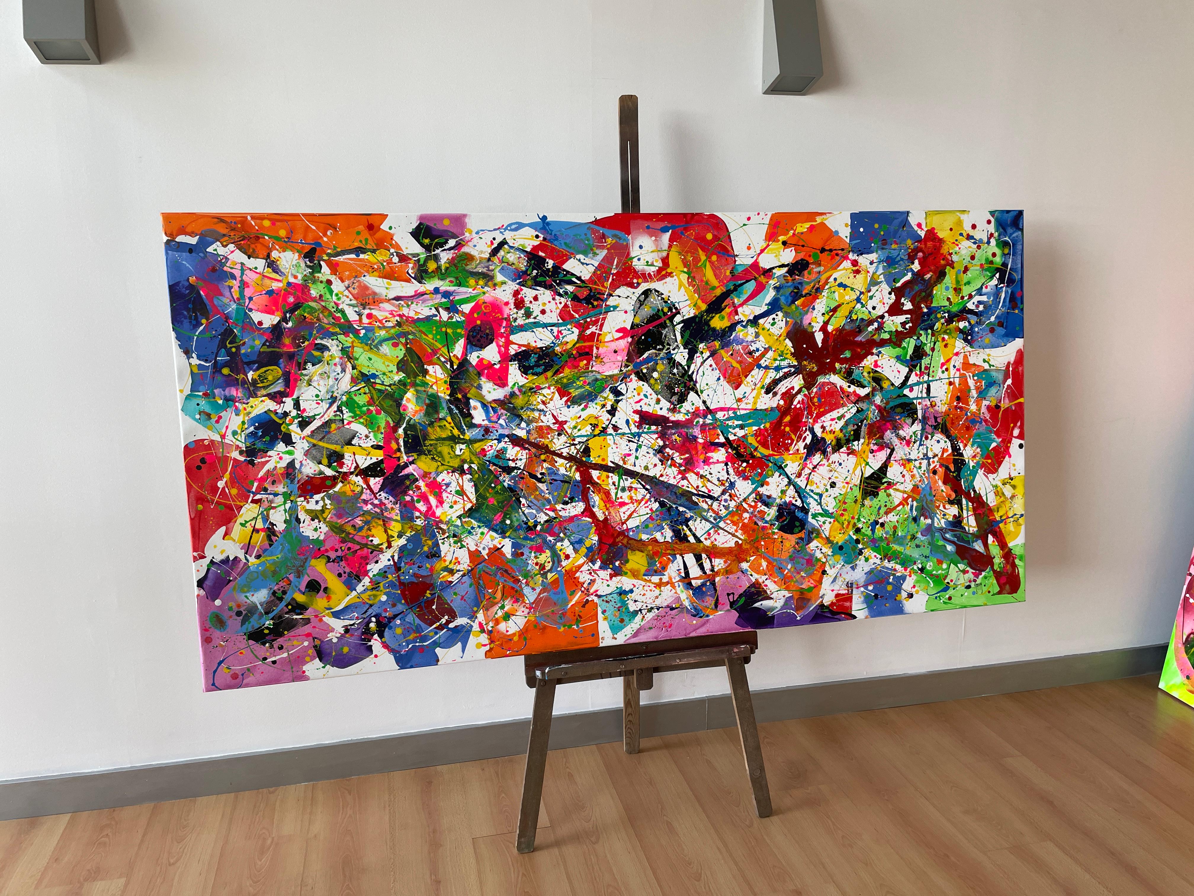 Due to the size of the work, it was sent rolled in a tube

Painting: Acrylic 

This large-sized painting is an impressive work of art that conveys a sense of movement and liveliness. The background of the painting is a pure and bright white, which