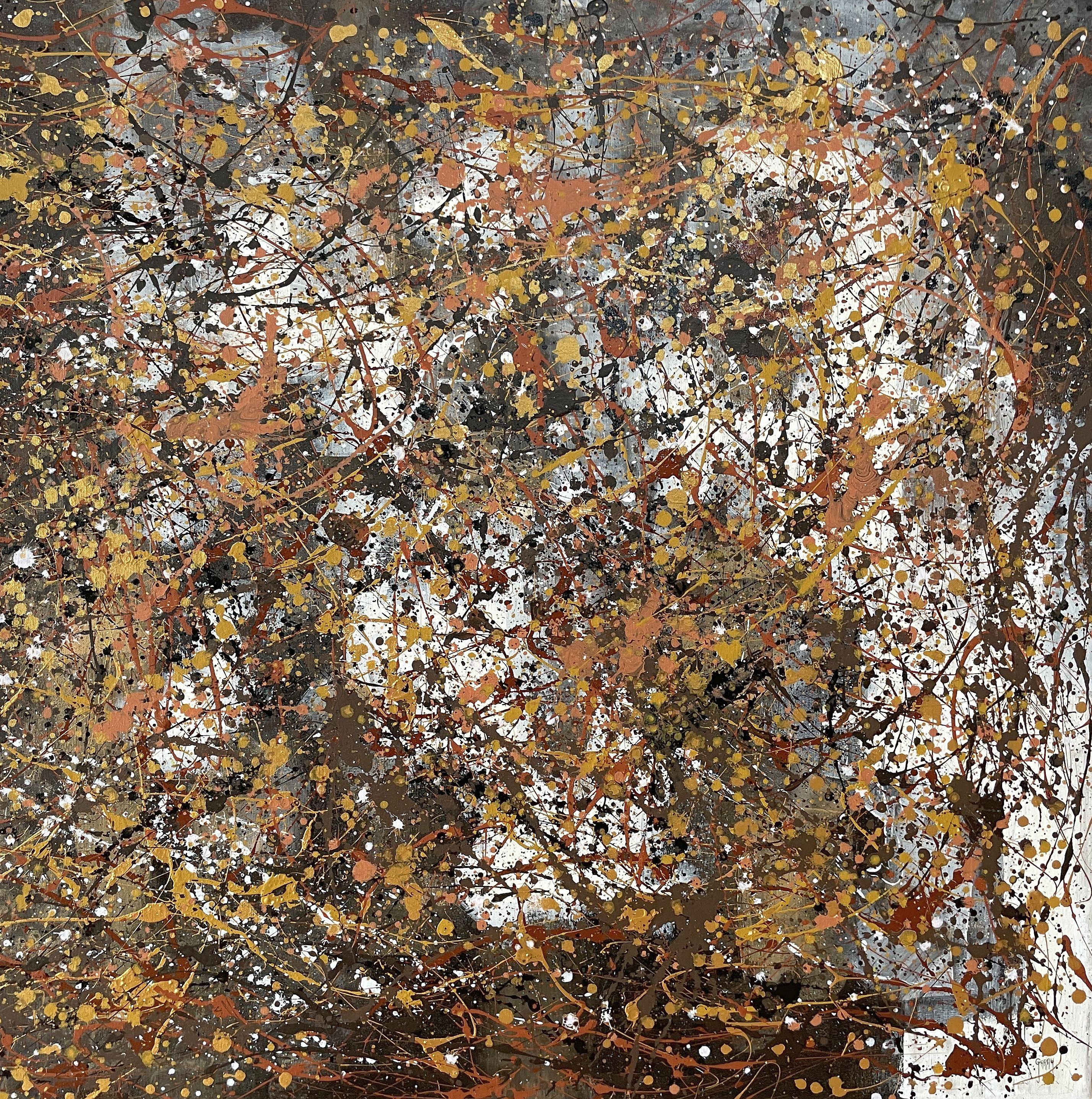 Lever de soleil dans la Savane - Expressionnisme abstrait Painting par Juan Jose Garay