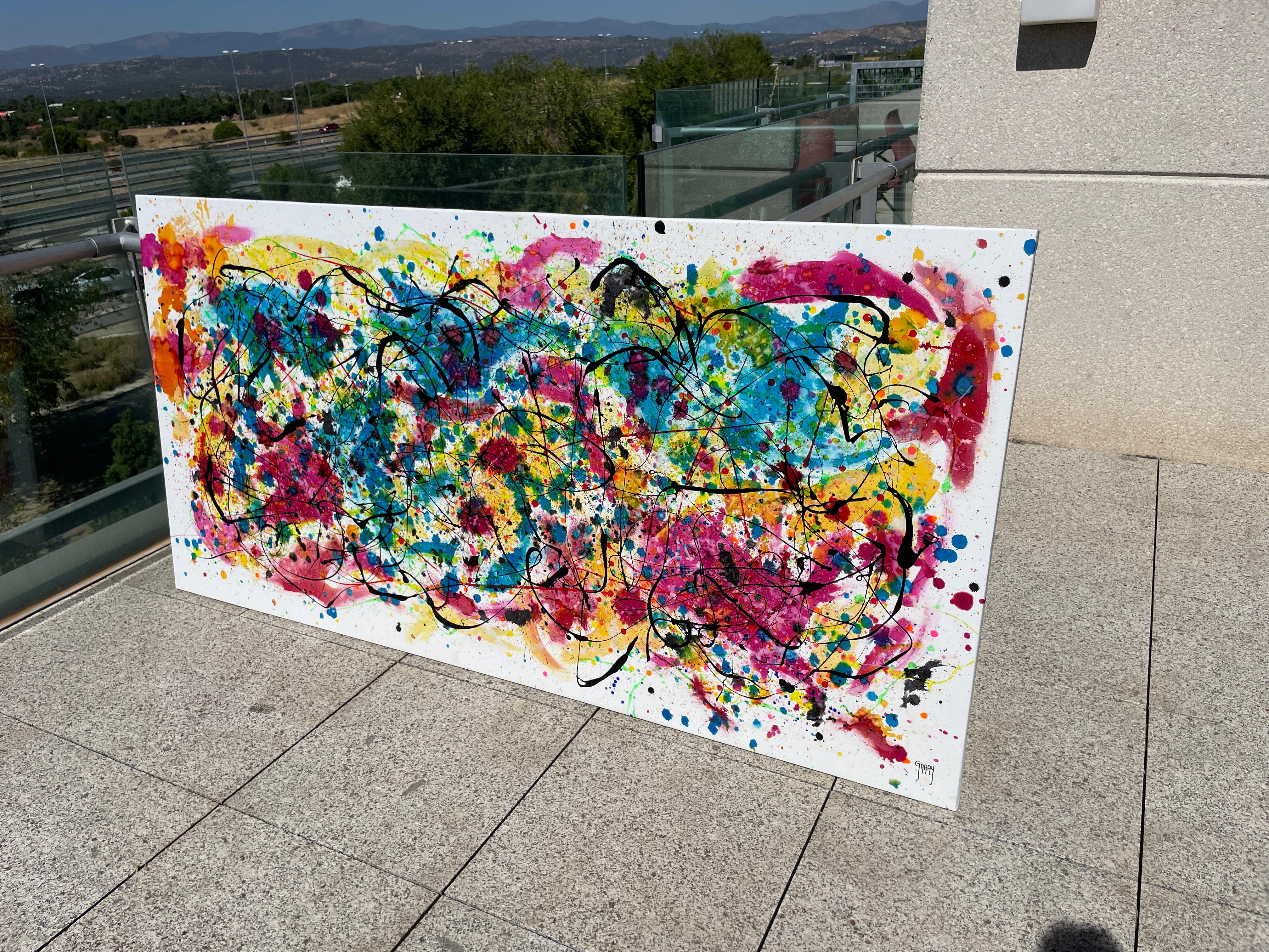 Gemälde: Acryl und Tinte auf Leinwand. 
Esta obra es una explosión de energía y pasión que quise capturar con colores vivos y movimientos caóticos. Utilicé acrílico y esmalte para crear una textura vibrante que transmite el deseo natural y la fuerza