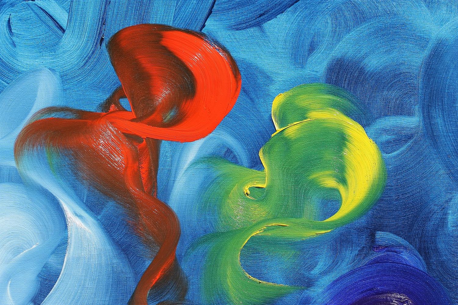 La danse des brosses 01 - Bleu Abstract Painting par Juan Jose Garay