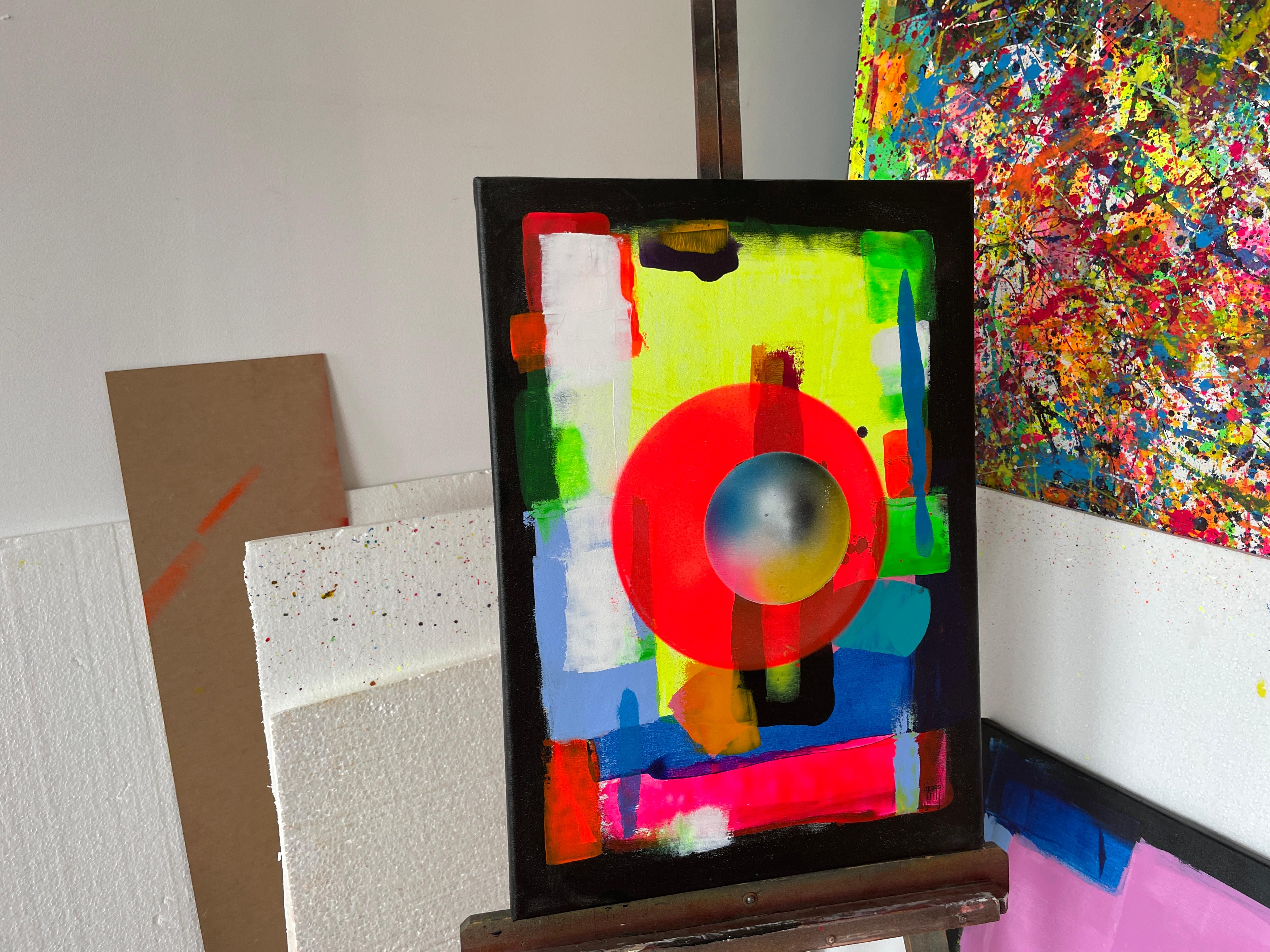 Es una obra maestra cautivadora que encarna la esencia del movimiento de pintura de acción. Con su vibrante despliegue de colores sobre un fondo blanco impoluto, esta obra de arte emana una energía electrizante que cautiva a los espectadores desde