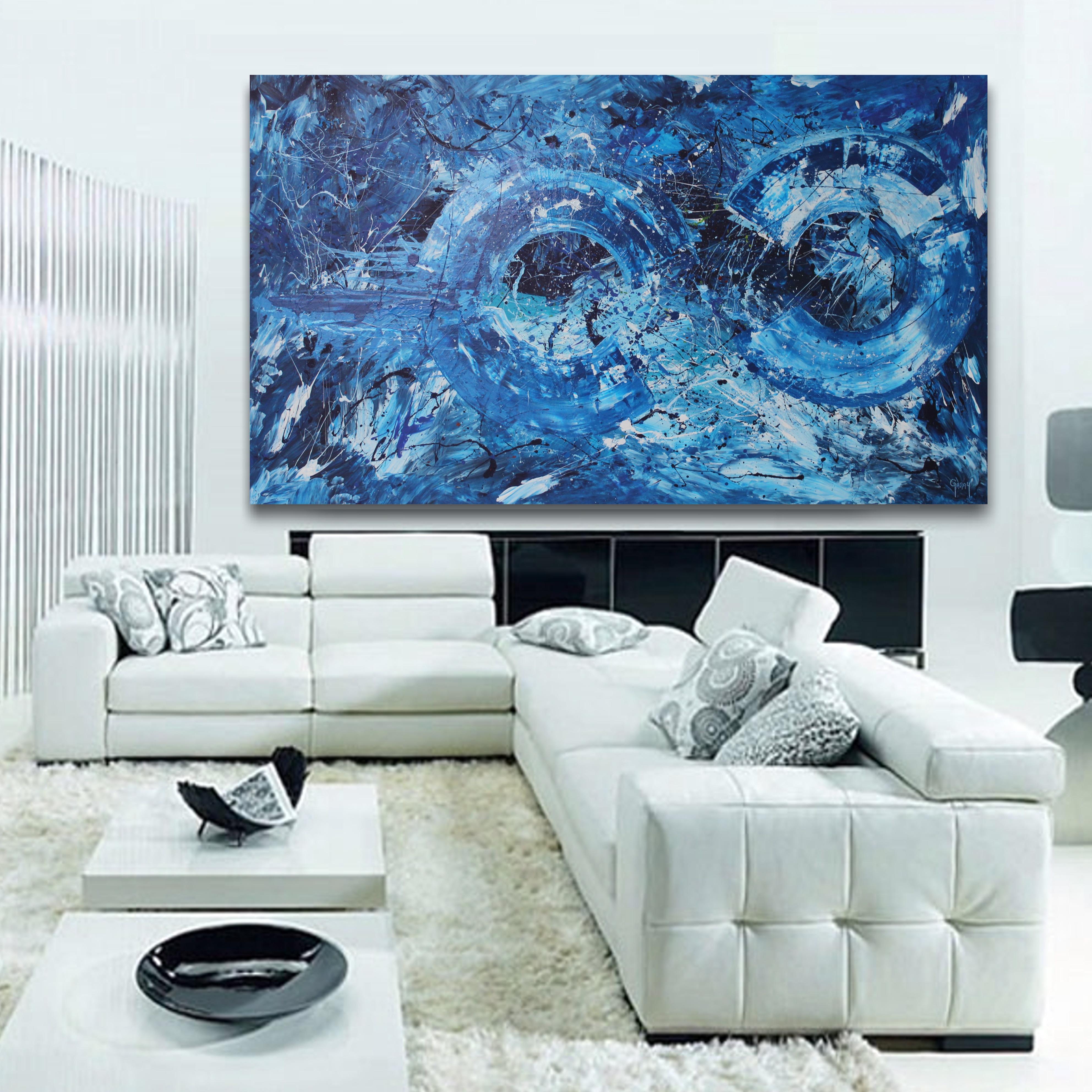Quand une femme baigne en bleu - Expressionnisme abstrait Painting par Juan Jose Garay