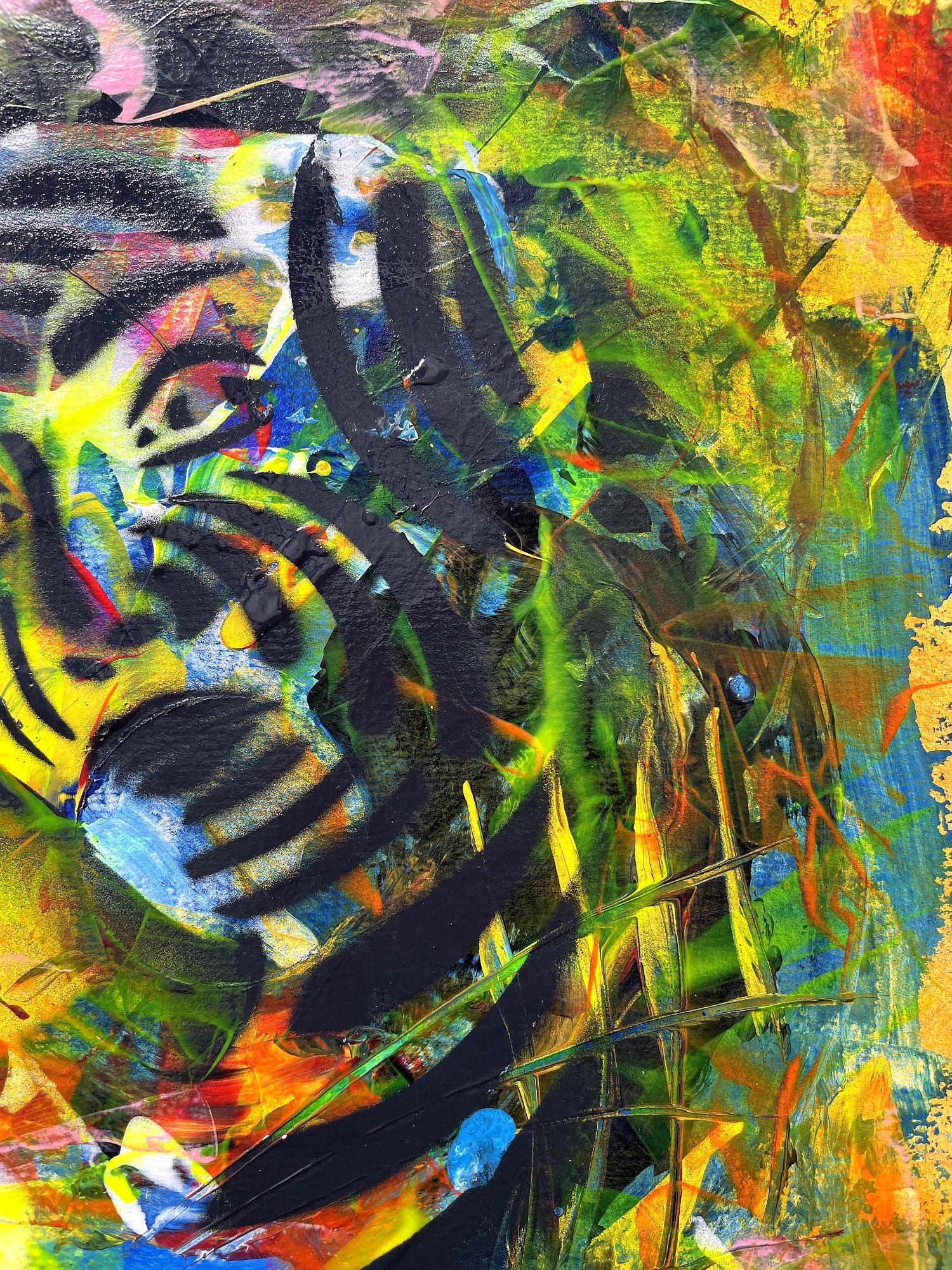 Mein Werk, das mit Akronymen entstanden ist, spiegelt eine abstrakte und lebendige Erkundung des menschlichen Wesens wider. Die Wahl der lebendigen Farben und die verschiedenen Formen fangen die Vollständigkeit der Emotionen und die tiefe