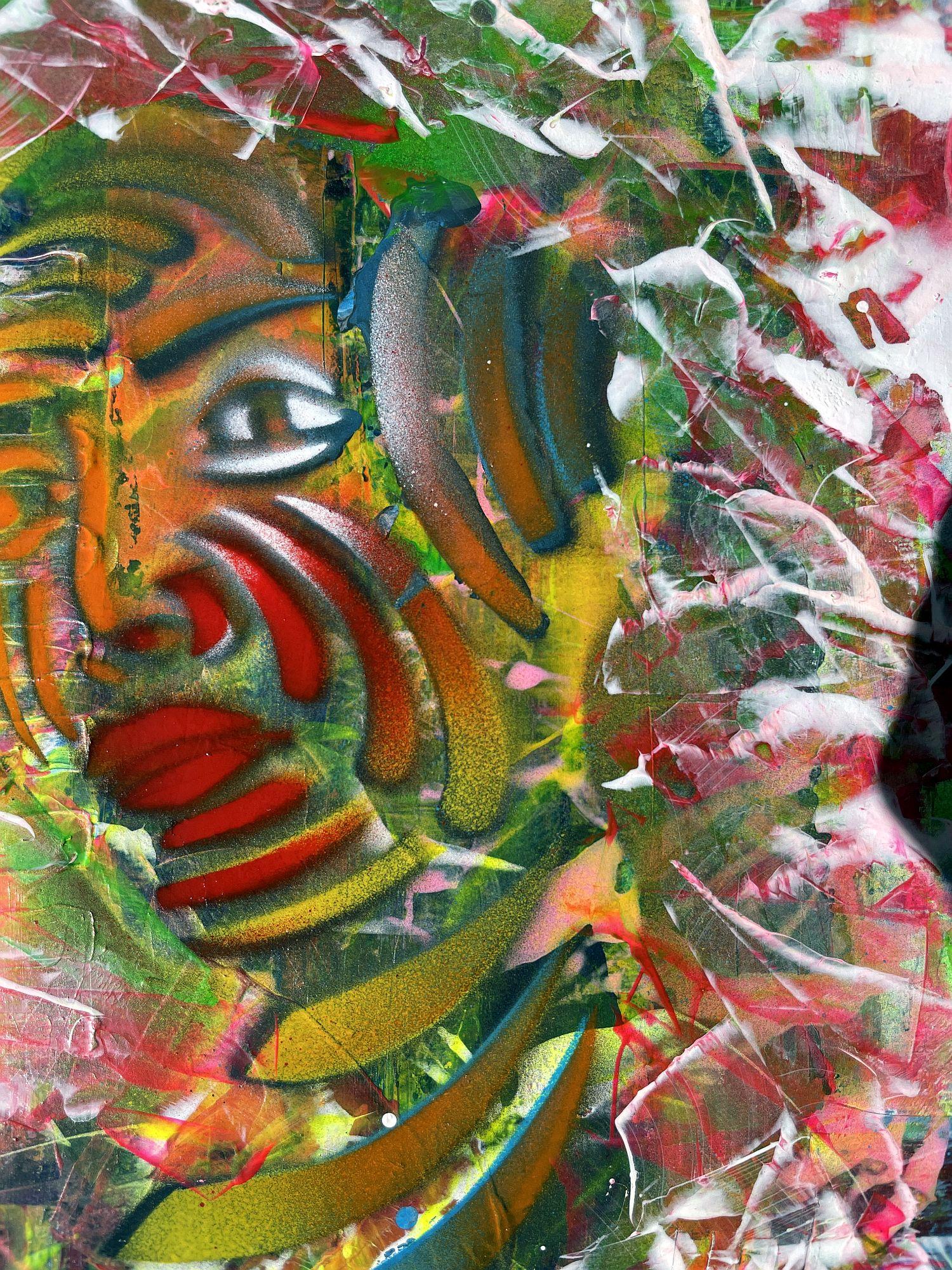 Mon œuvre, créée avec des acrílicos, reflète une exploration abstraite et vibrante de l'esprit humain. L'utilisation de couleurs vives et les Forma entrelacées capturent la complexité émotionnelle et la profondeur de l'introspection. Busqué