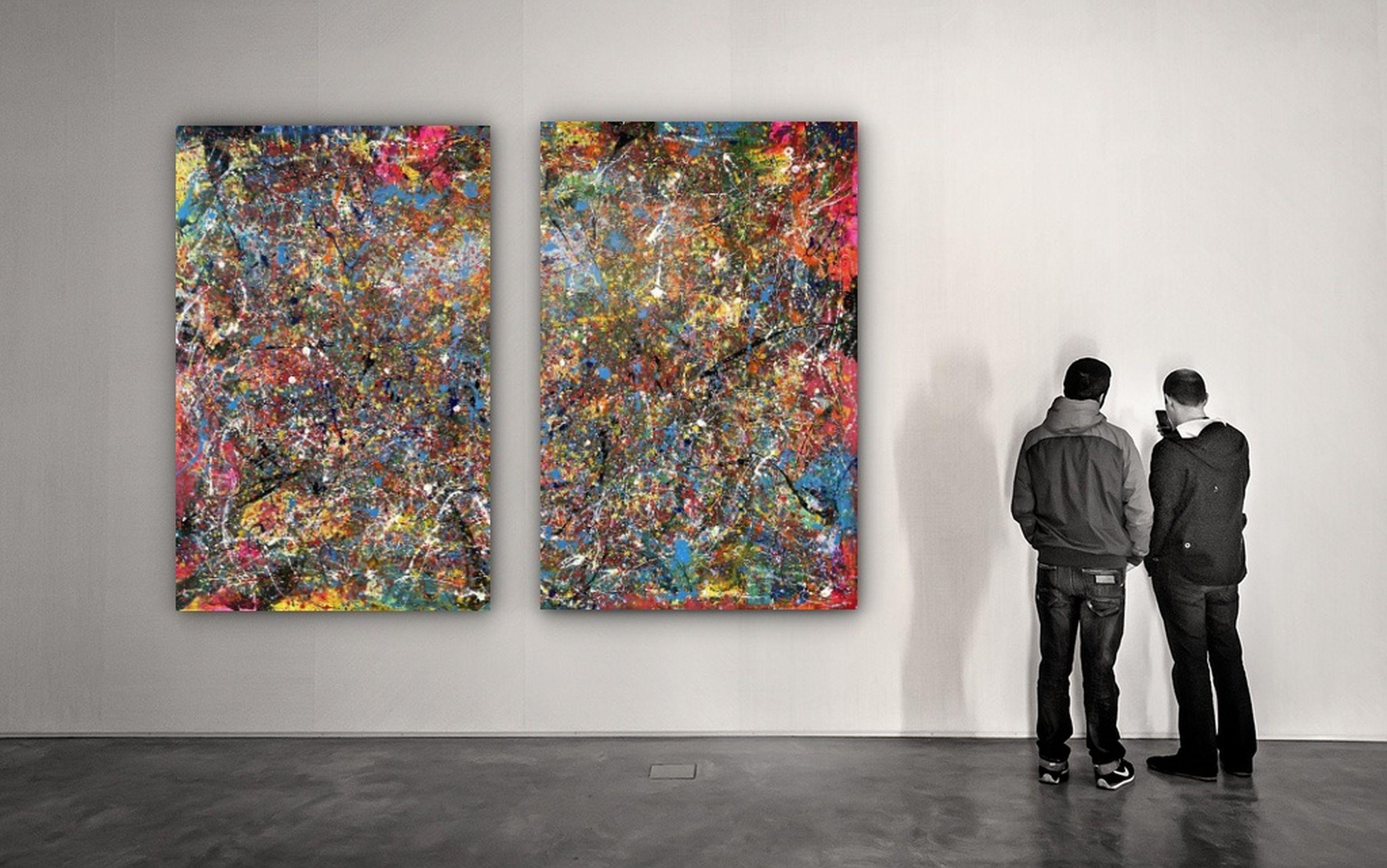 Tu Silencio Hace Tanto Ruido Dentro De Mí -Díptico - Abstract Painting Gris de Juan Jose Garay