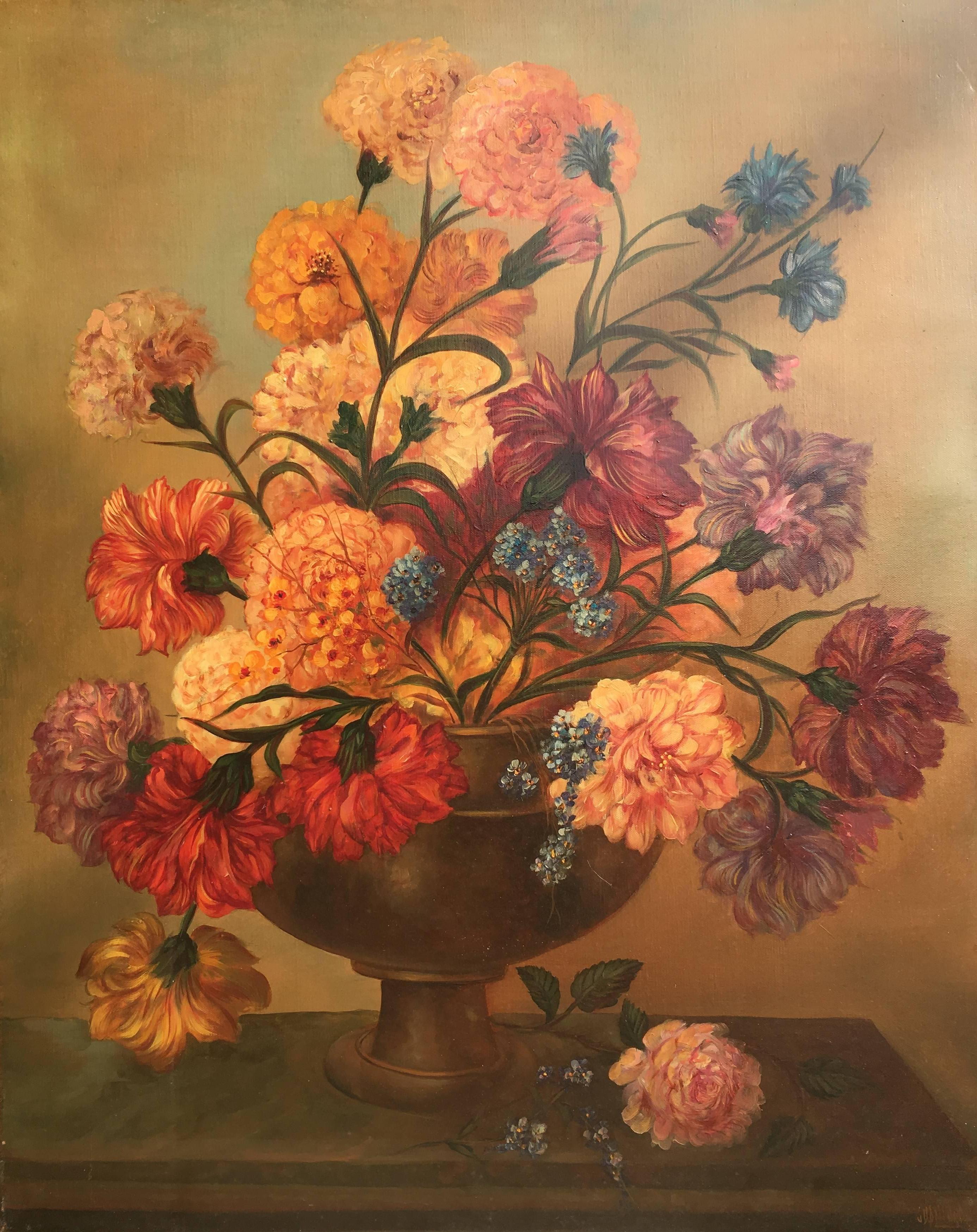 Lara  FLOWER VASE  Original- realist oil canvas--still life  painting - Painting by Juan Lara