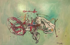 Synchronicity: Contemporary Abstract Acrylic Painting of a Bicycle