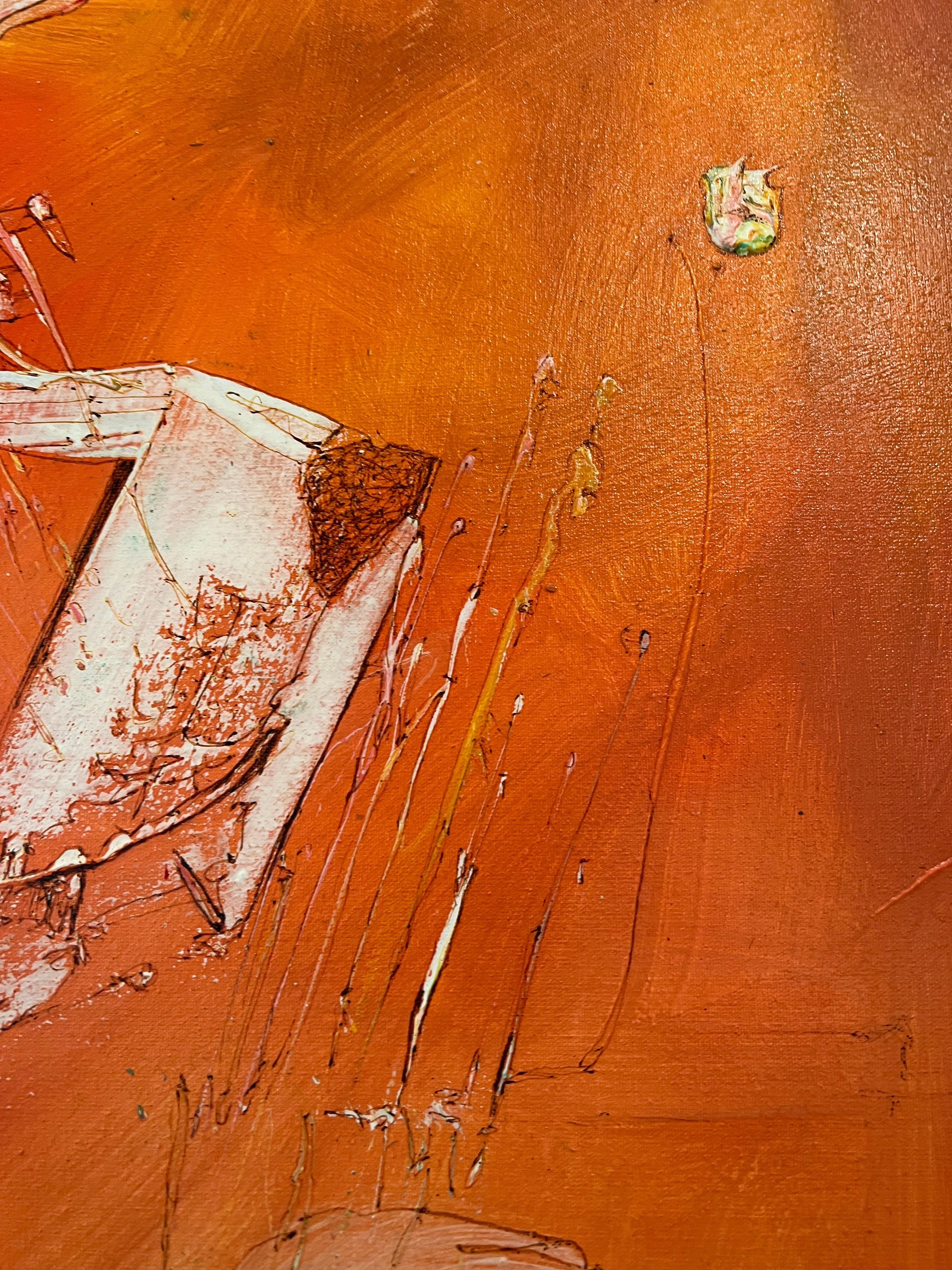 Aceder (Dude): Contemporary Abstract Acrylic Painting on Canvas - Orange Abstract Painting by Juan Lazaro
