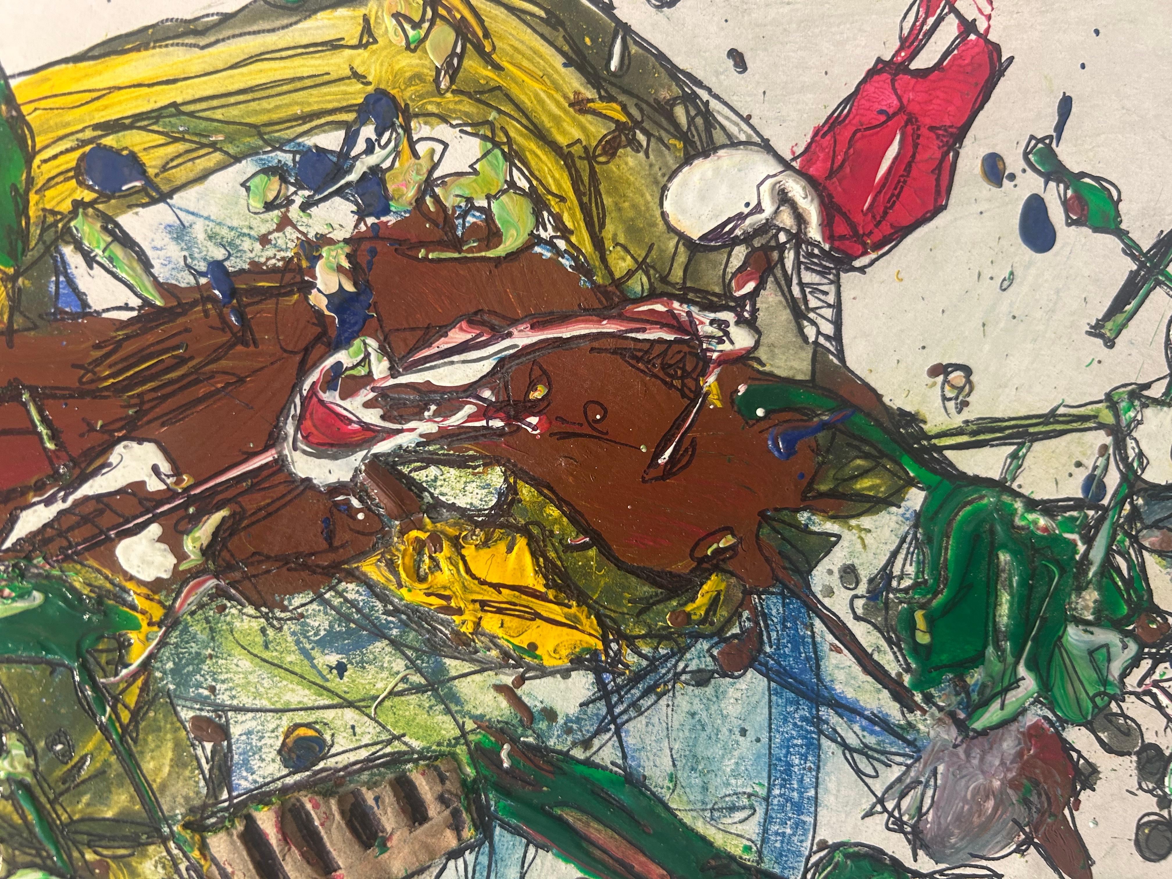 Small Neutral Mixed Media Abstract Bicycle Painting For Sale 7